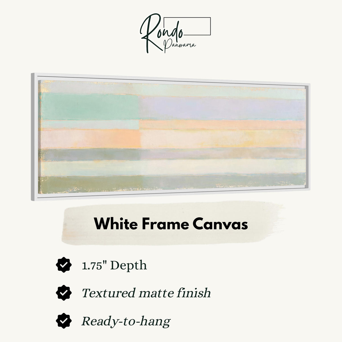 Mint, lavender and peach pastel bands canvas print in a white floating frame