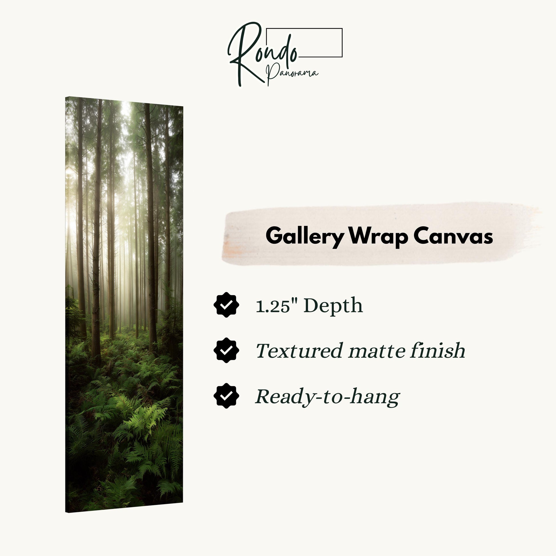 The image is a gallery wrap canvas featuring a forest scene with tall trees and lush greenery.