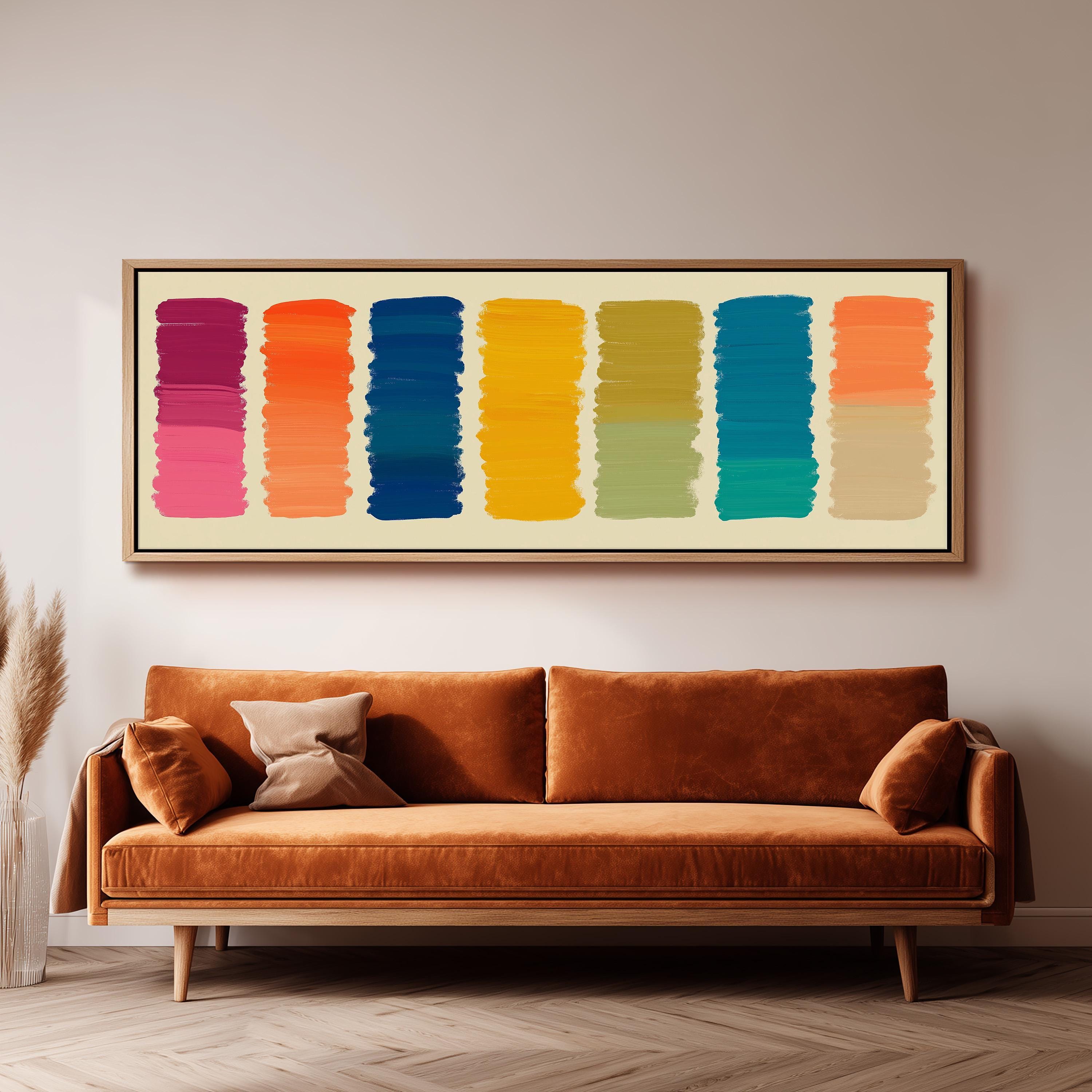 Abstract Color Block Painting - Long Horizontal Panoramic Framed Canvas