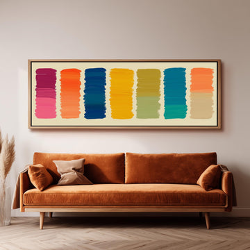 Abstract Color Block Painting - Long Horizontal Panoramic Framed Canvas