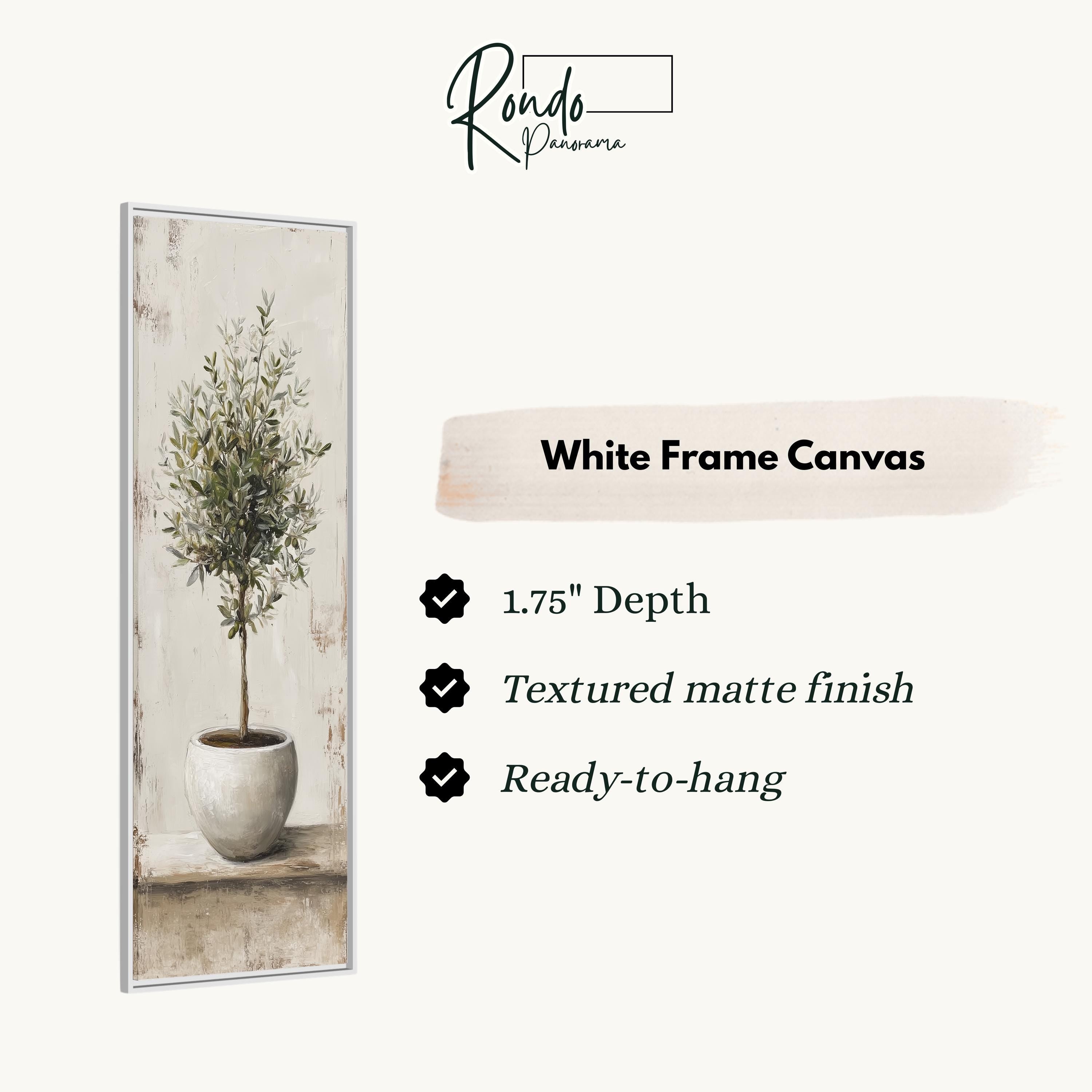 The image is a white frame canvas featuring a painting of a potted plant.