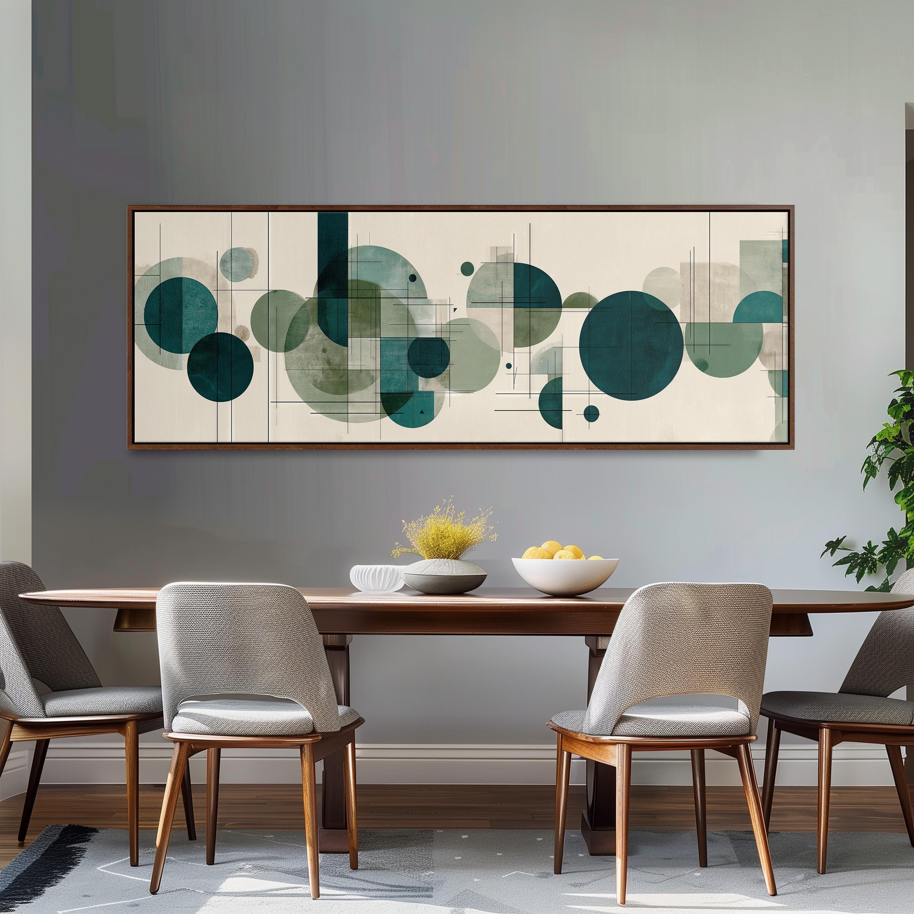 Sage Green Mid Century Modern Art - Wide Panoramic Canvas