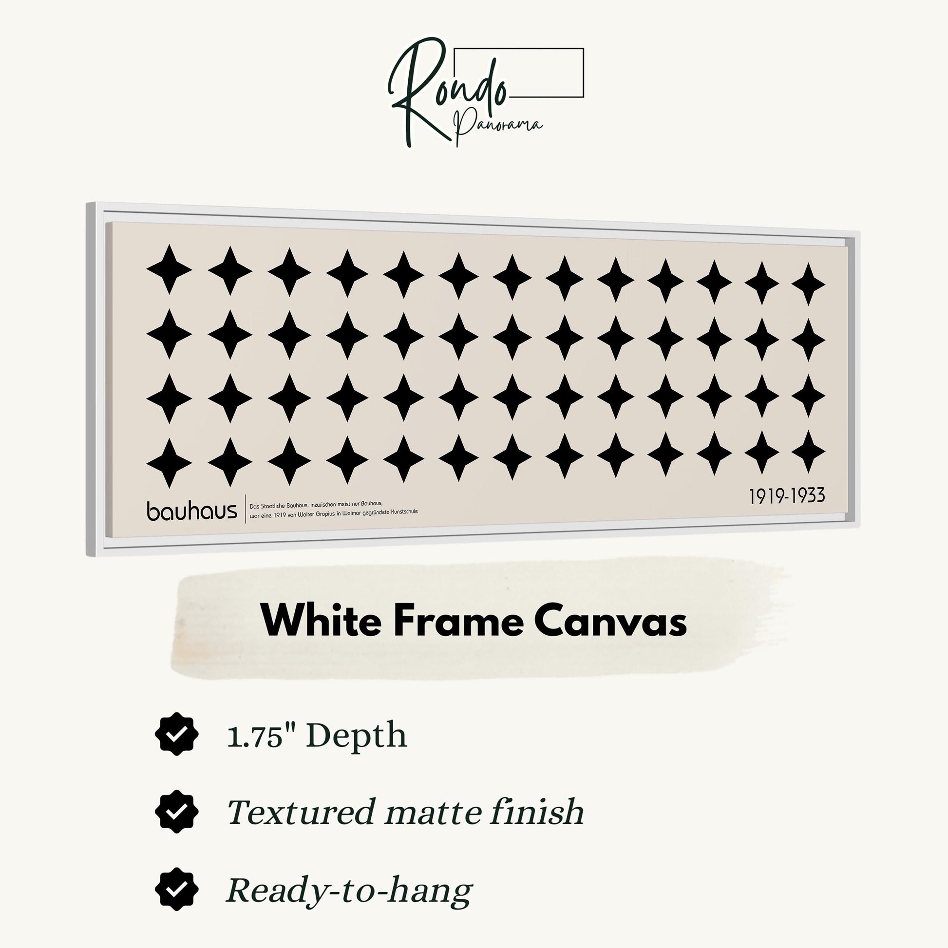 The image is a framed canvas with a repeating pattern of black dots on a white background.
