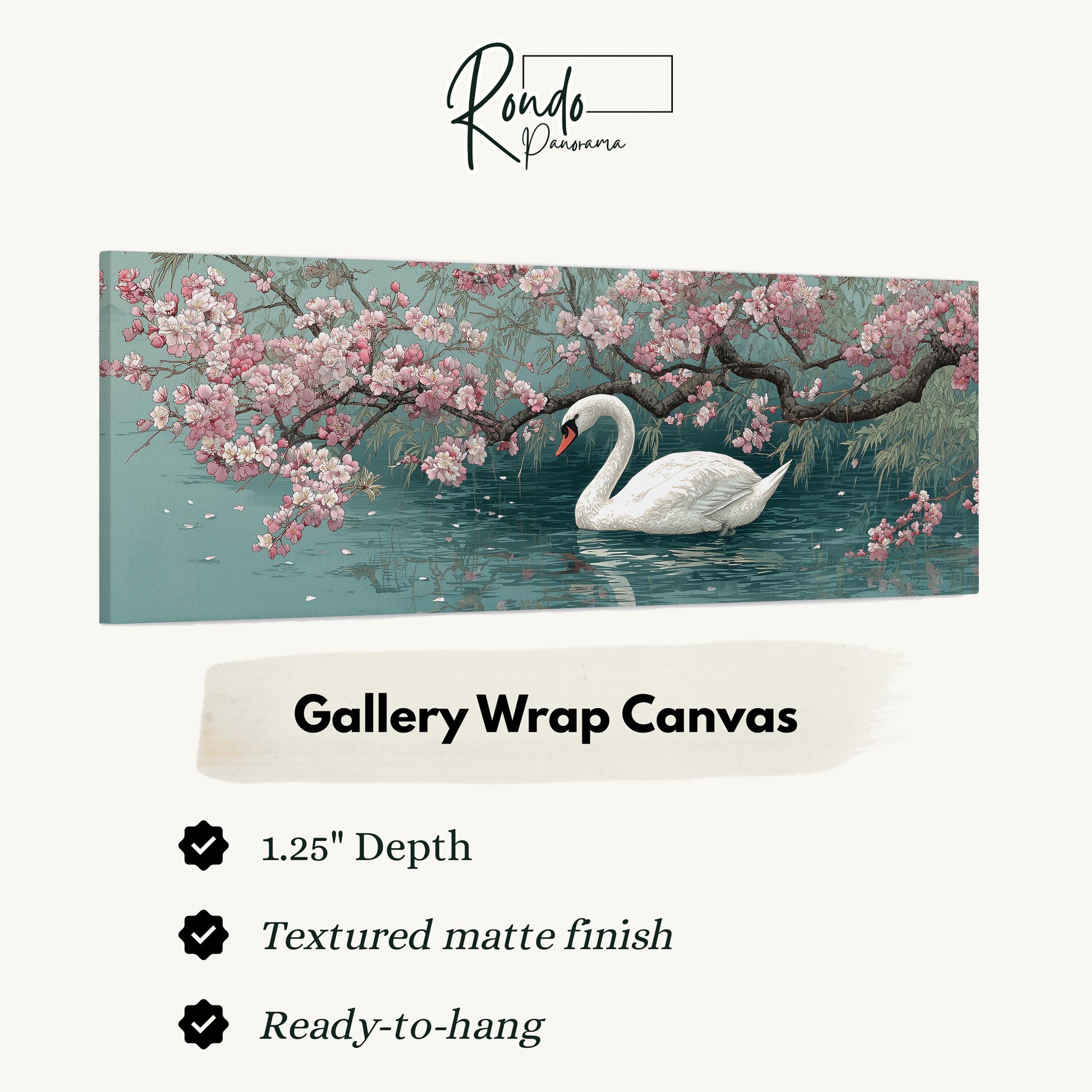 A painting of a swan swimming in a pond with pink flowers, and the text below the painting provides information about the artwork.