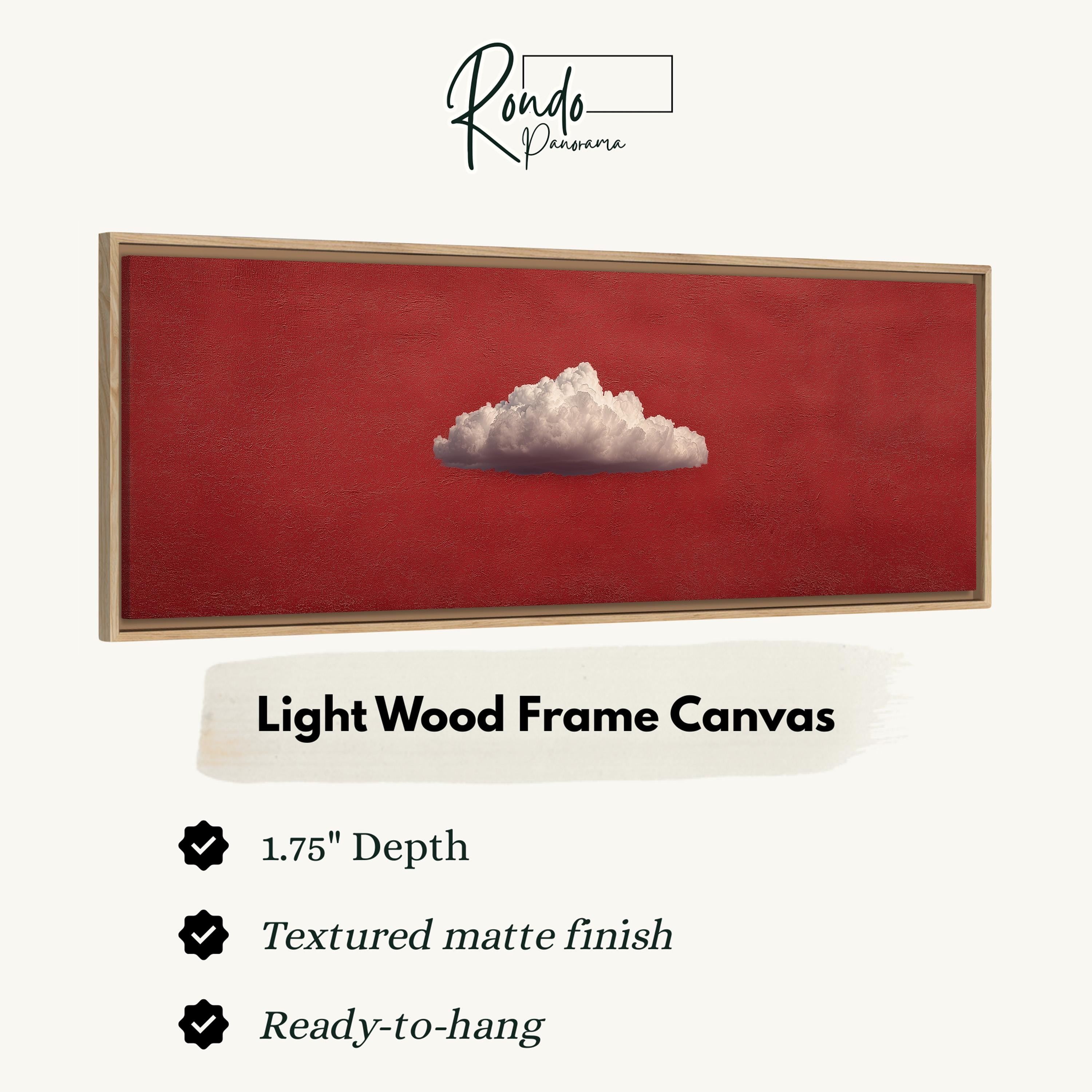 The image is a framed artwork depicting a single white cloud against a red background.