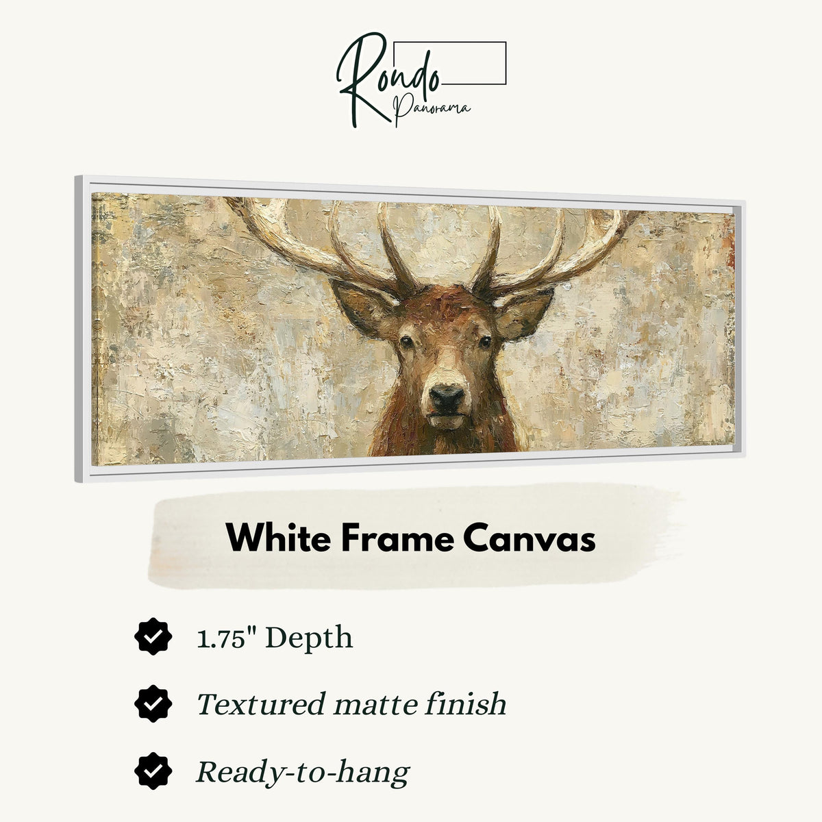 Rustic stag portrait canvas print in a white floating frame