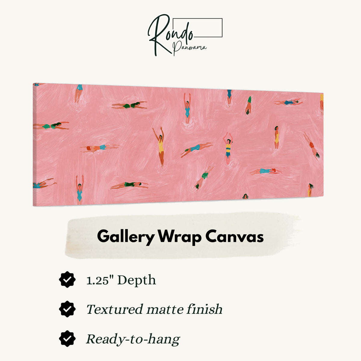 Tiny swimmers in a pink pool from above gallery wrap canvas with the image wrapped around the edges
