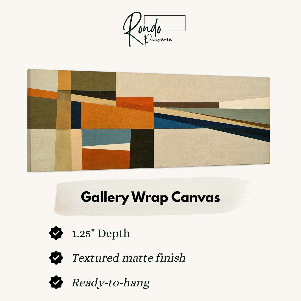 Olive and rust geometric blocks gallery wrap canvas with the image wrapped around the edges