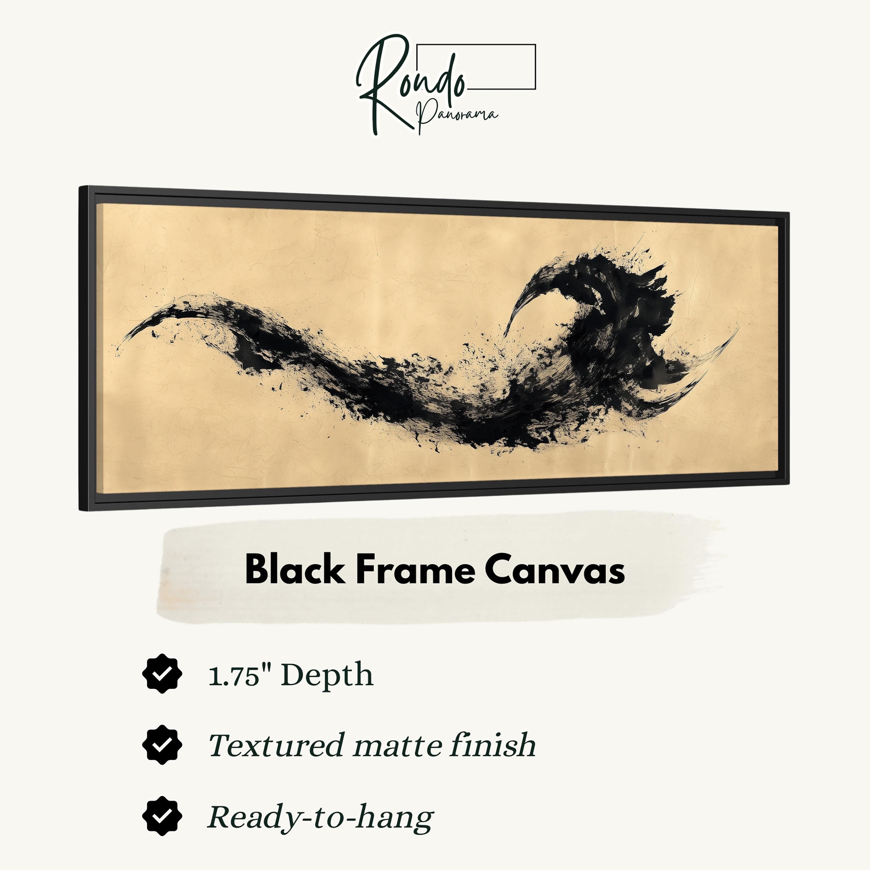 The image is a black frame canvas with a textured matte finish, measuring 1.75" in depth. It is ready to hang and has a textured matte finish.
