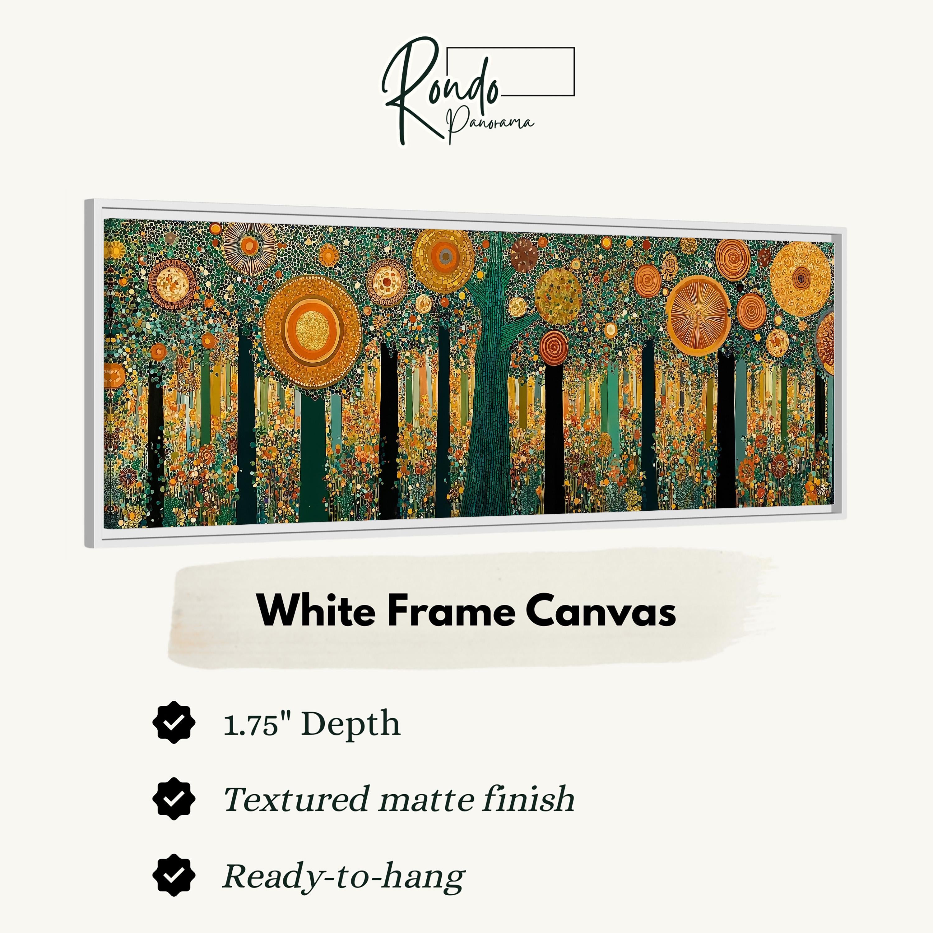 The image is a white frame canvas with a painting of a forest scene.