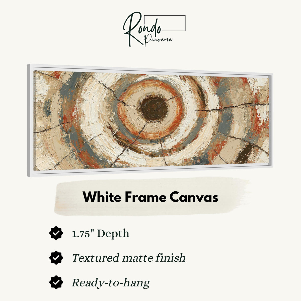 Rust and navy textured tree ring canvas print in a white floating frame