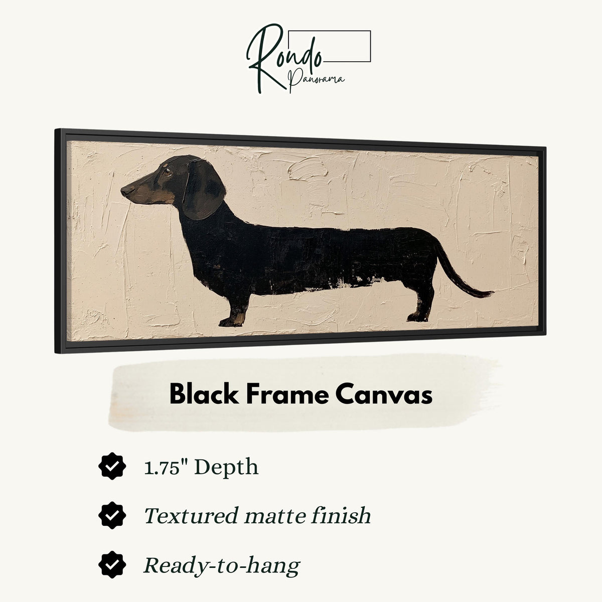 Black dachshund silhouette canvas print in a black floating frame