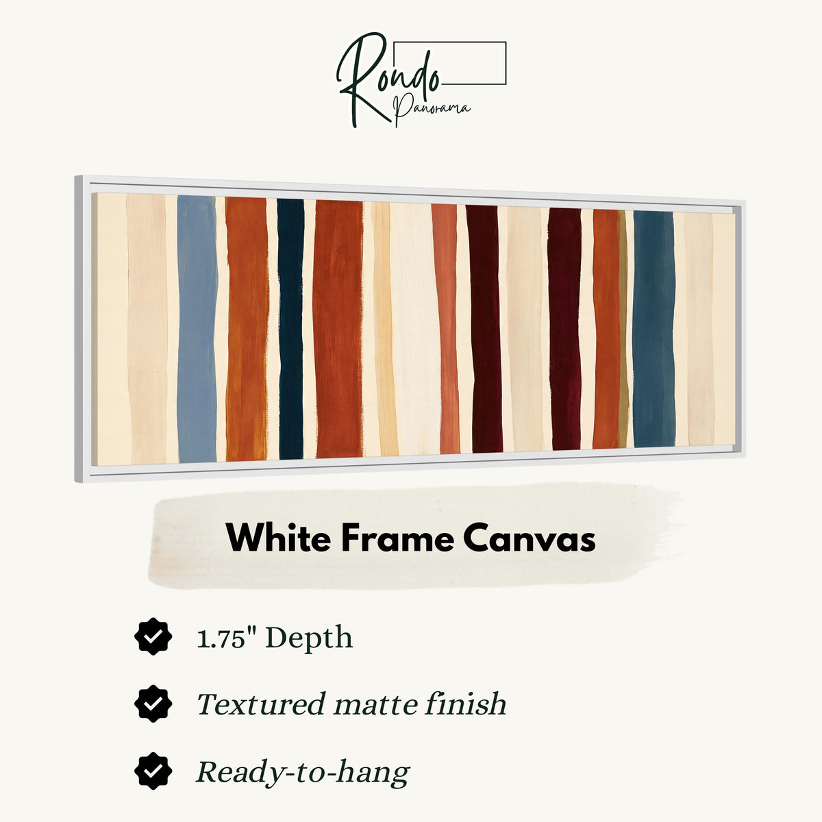 Rust, navy and maroon stripes canvas print in a white floating frame