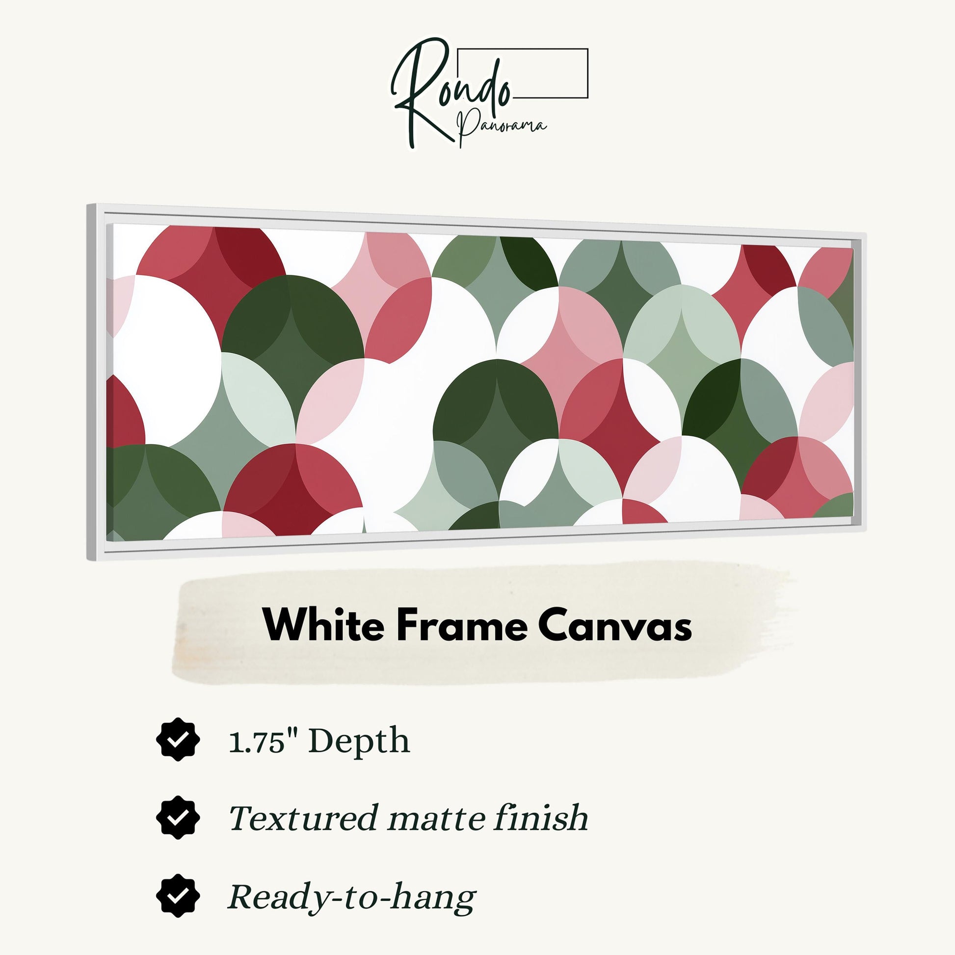 The image is a white frame canvas with a geometric pattern of overlapping circles in various colors, including red, green, and white.