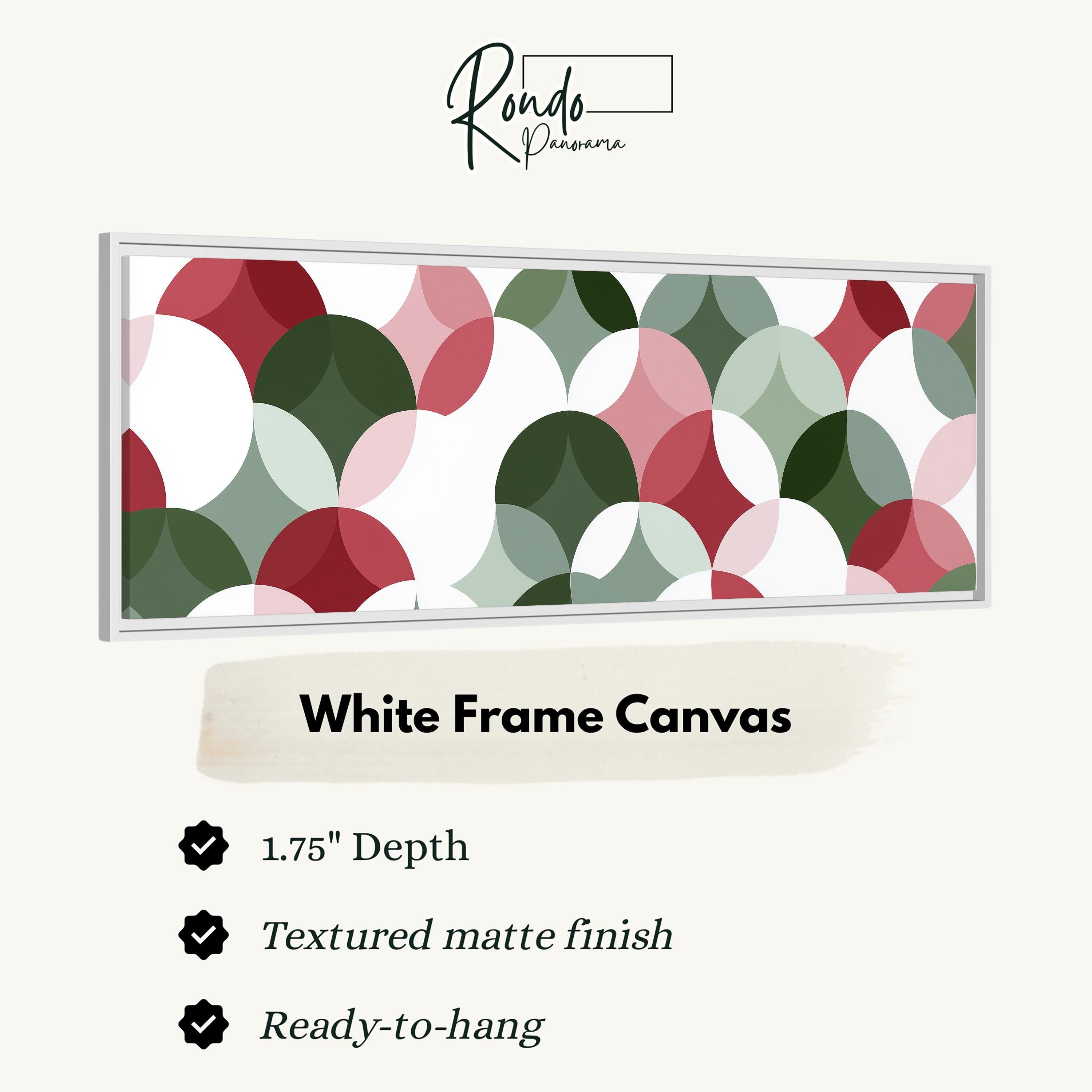 The image is a white frame canvas with a geometric pattern of overlapping circles in various colors, including red, green, and white.