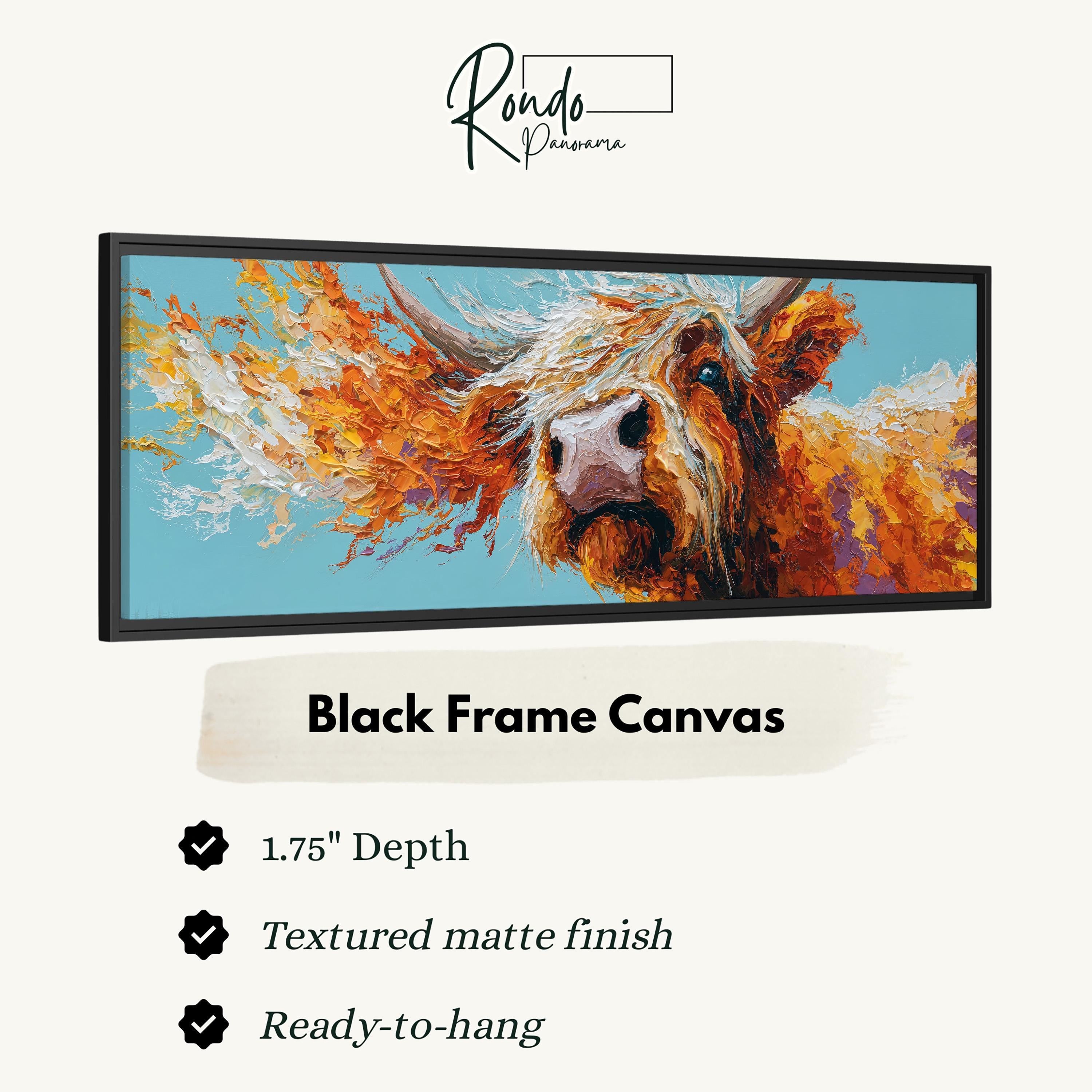Abstract Highland Cow - Wide Panoramic Canvas Art