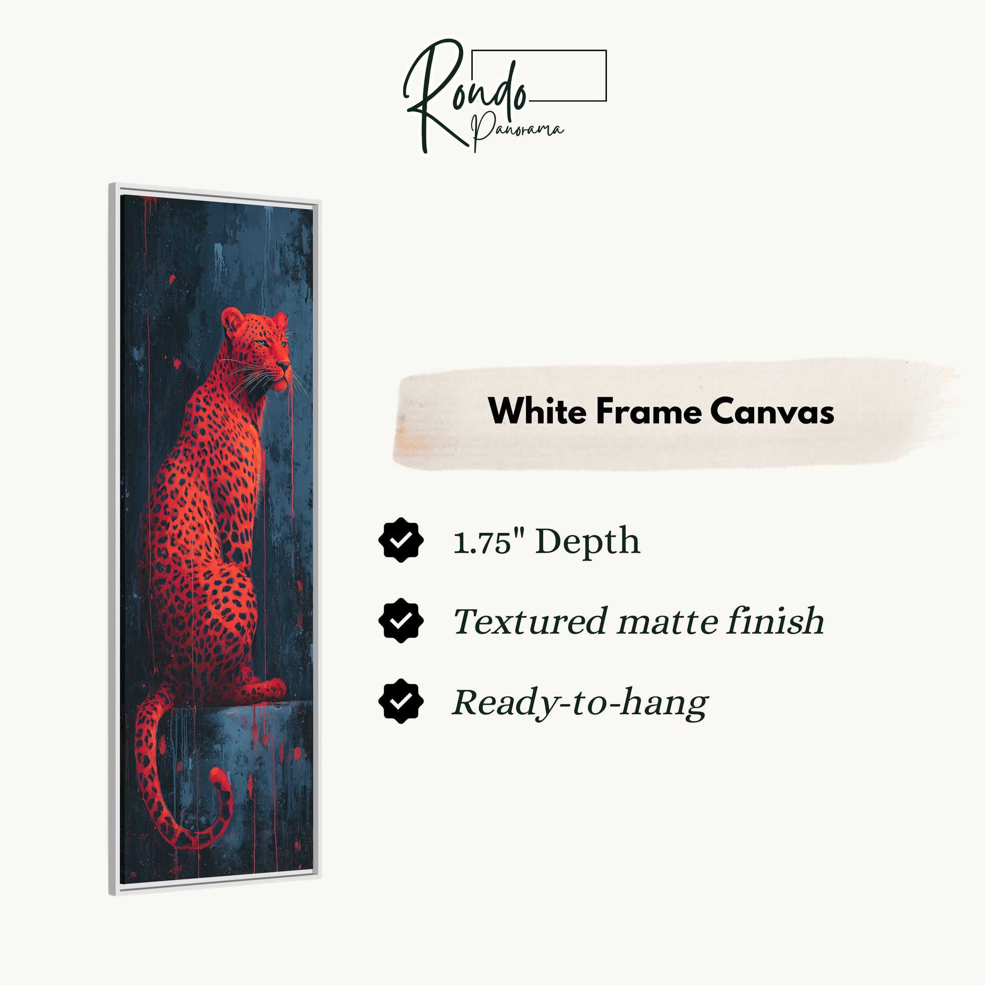The image is a white frame canvas featuring a striking red leopard.