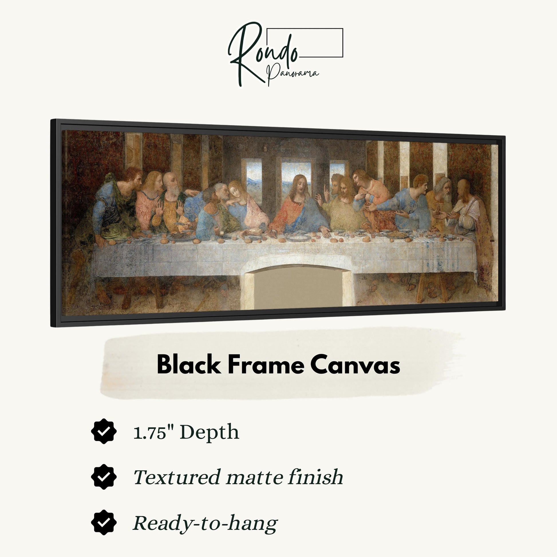 The image is a black frame canvas depicting the Last Supper, a famous painting by Leonardo da Vinci.