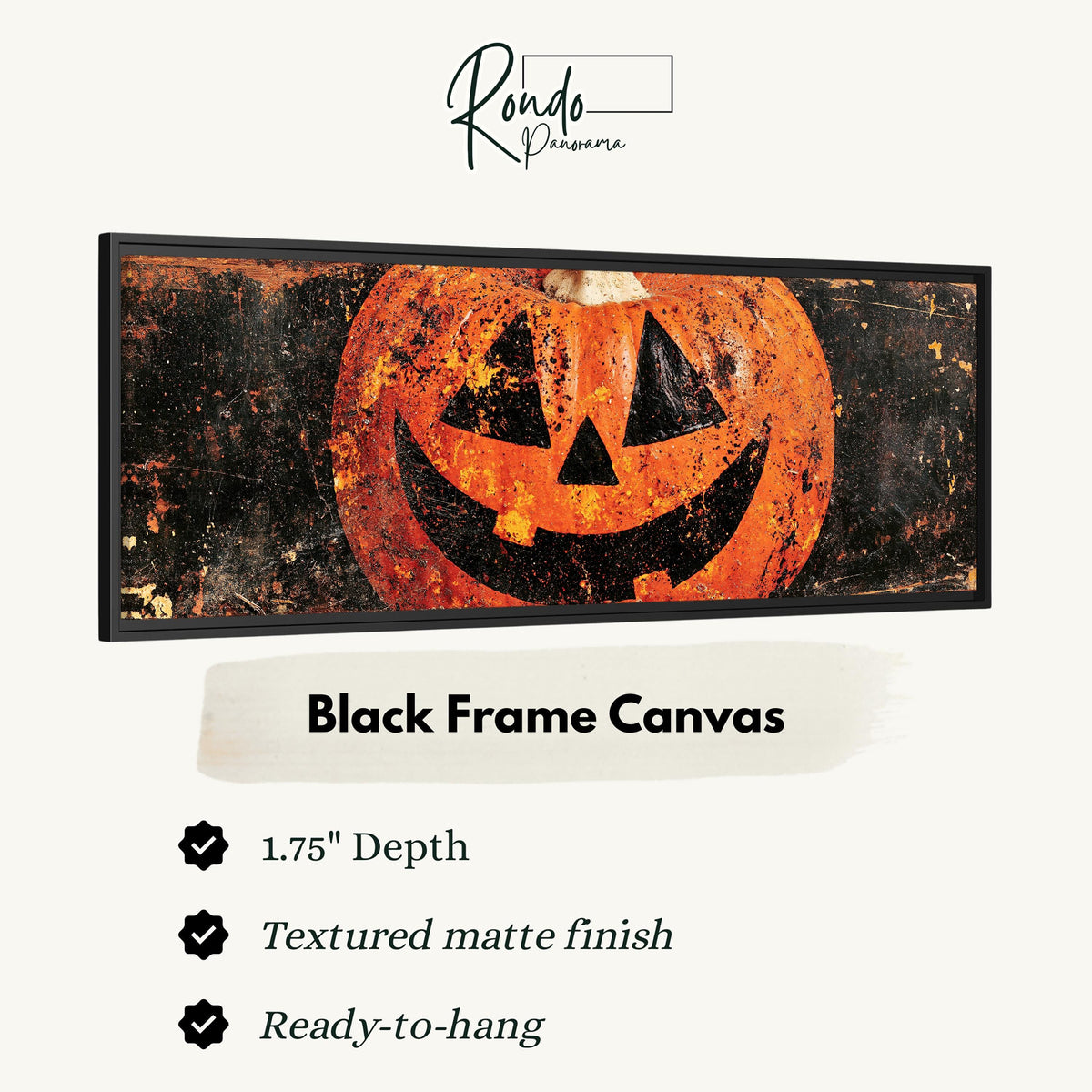 Rustic distressed jack-o'-lantern canvas print in a black floating frame