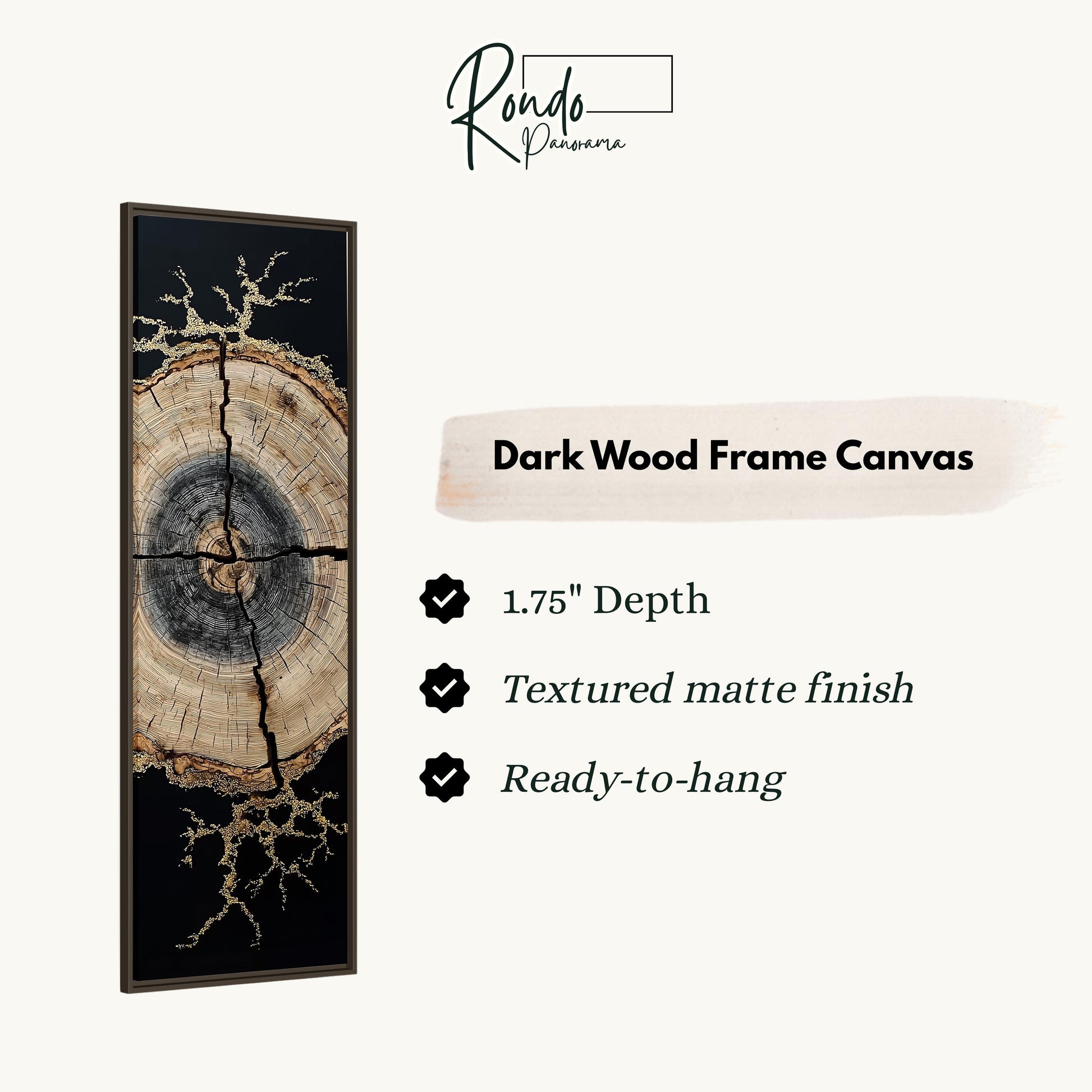 The image is a dark wood frame canvas with a tree trunk design and a textured matte finish.