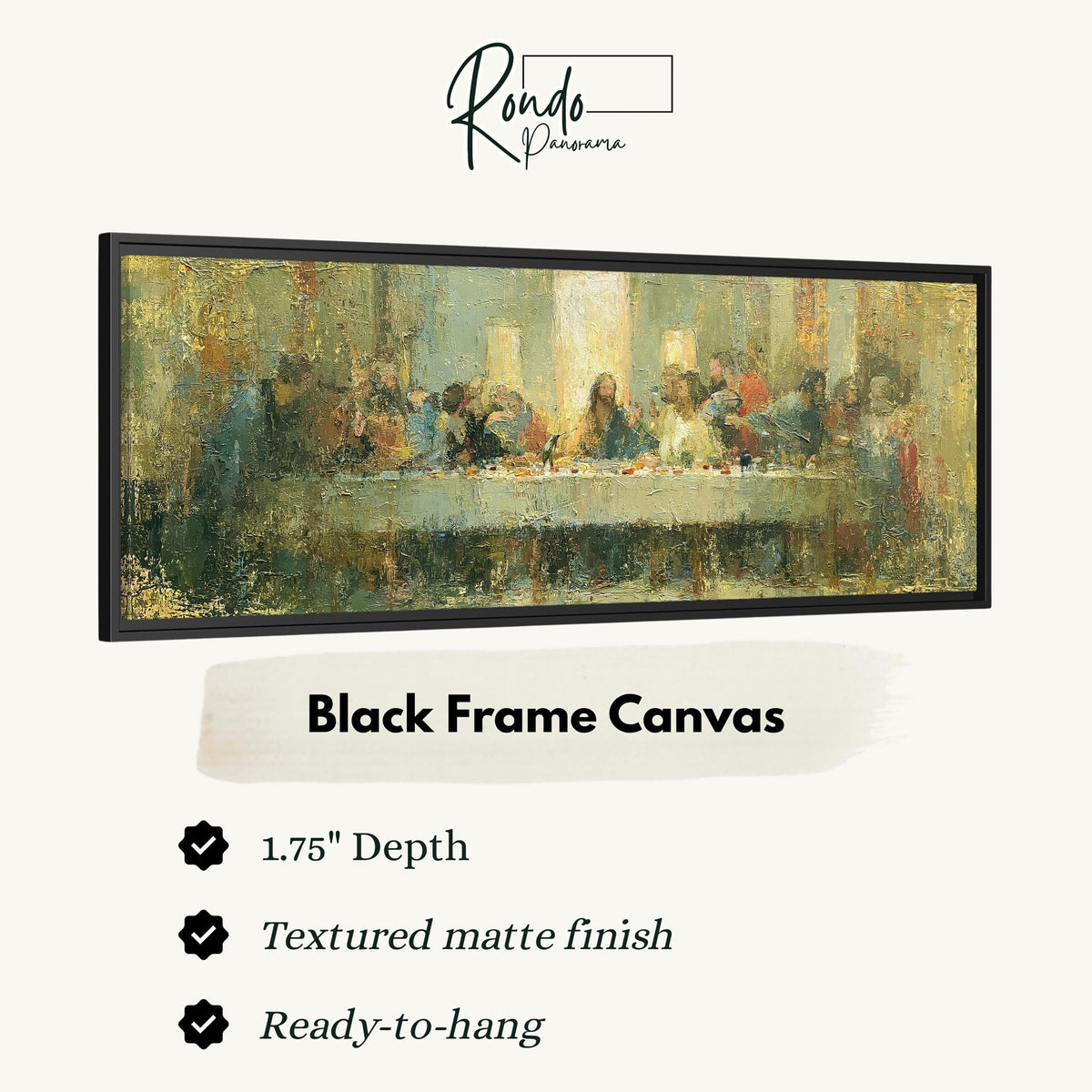 The Last Supper in golden impasto texture canvas print in a black floating frame