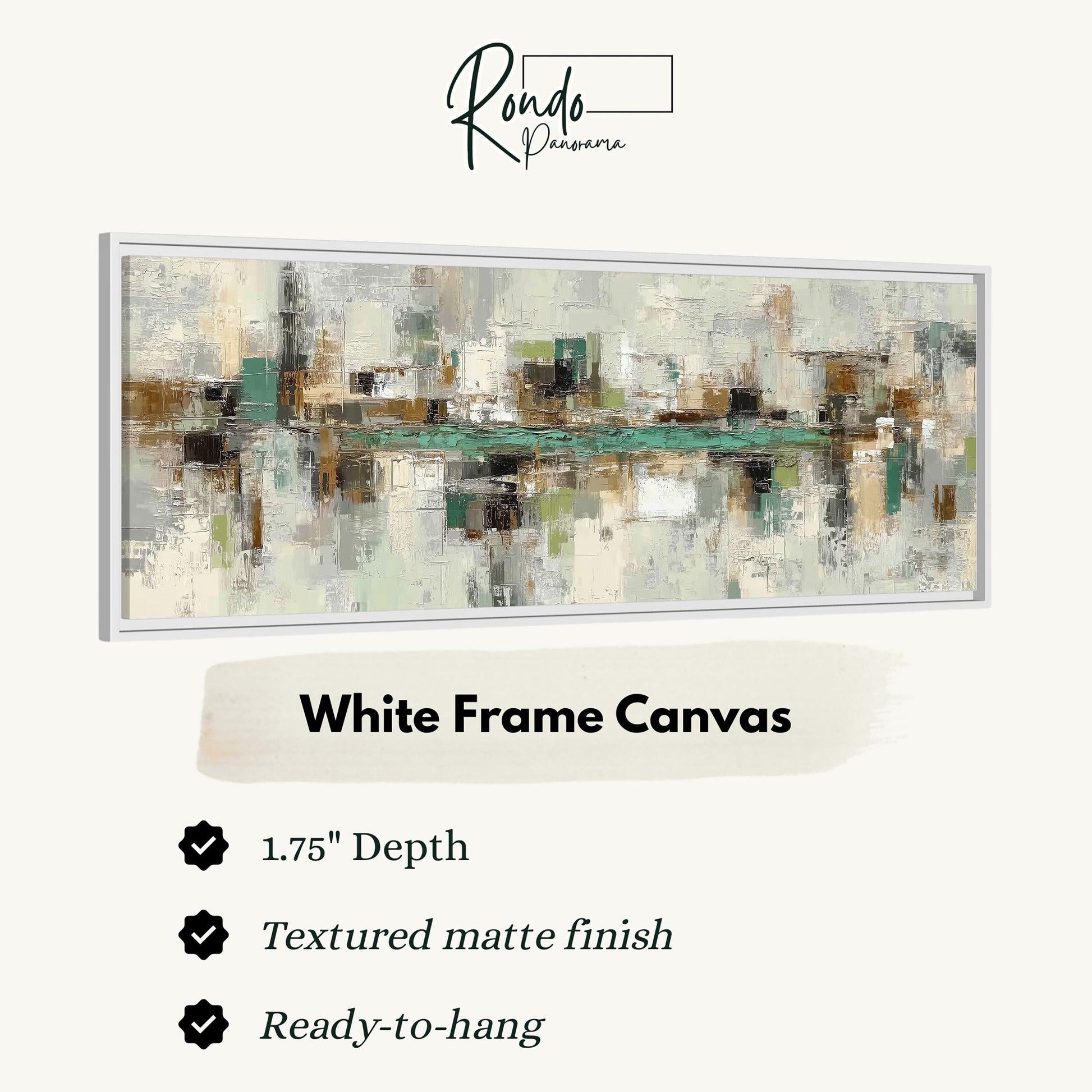 The image is a framed artwork depicting an abstract cityscape with a white frame.