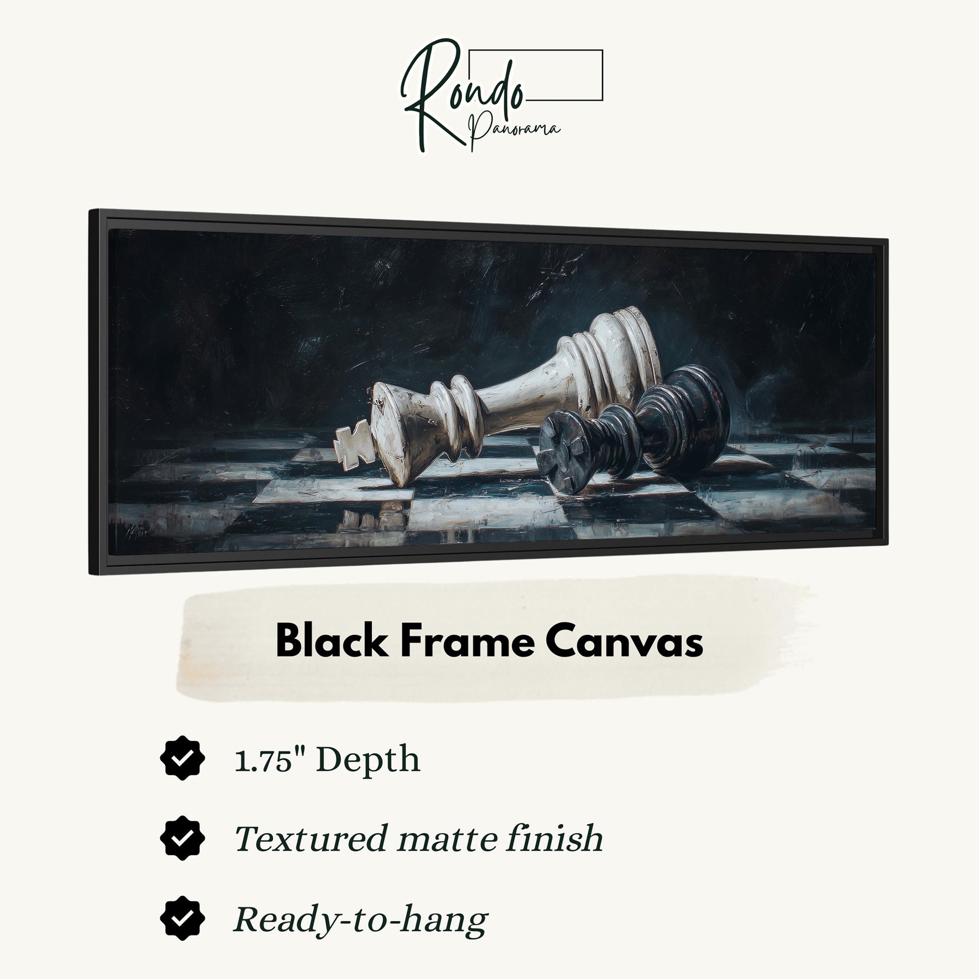 The image is a black frame canvas depicting a chess king on a chessboard.