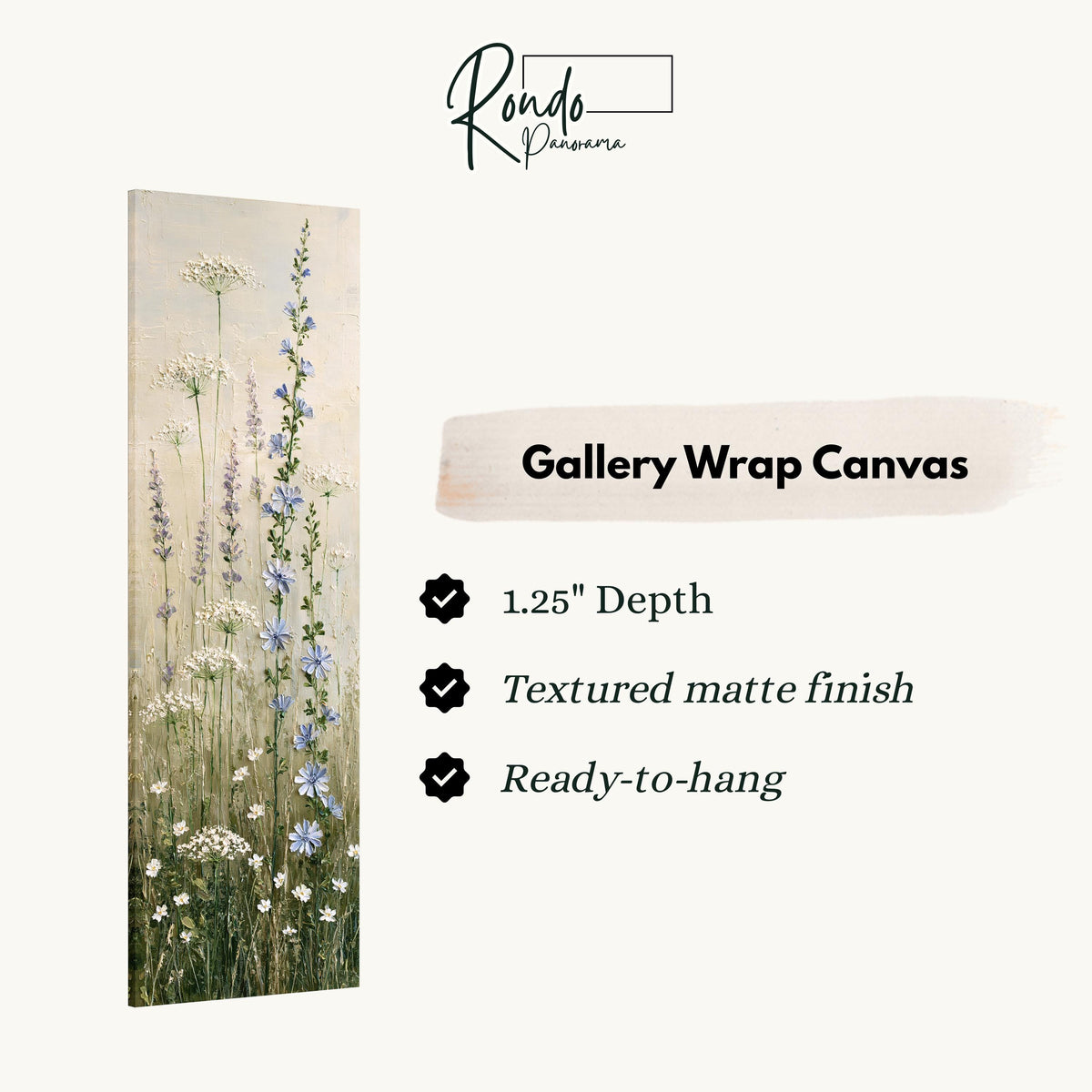 Chicory, lavender and Queen Anne's lace wildflowers gallery wrap canvas with the image wrapped around the edges