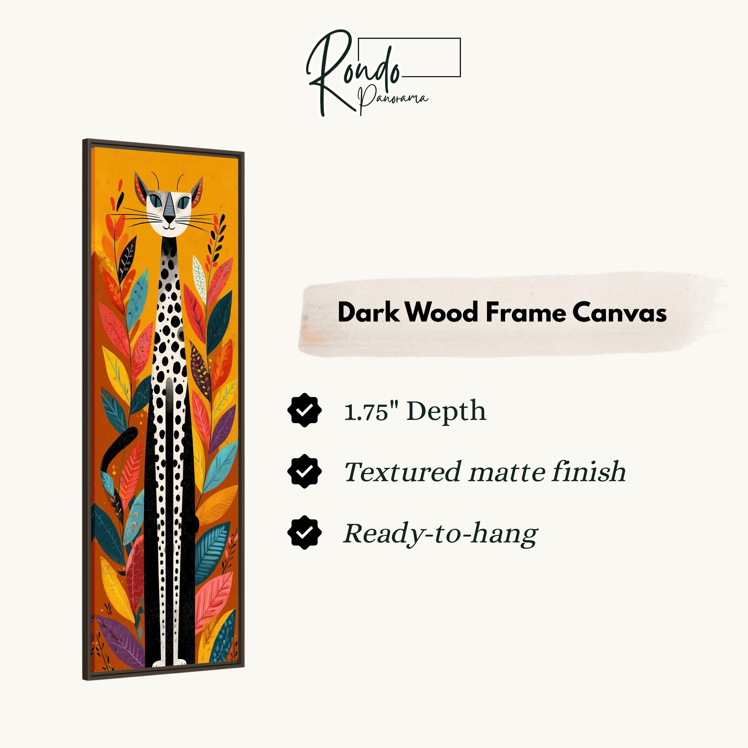 The image is a rectangular frame canvas depicting a giraffe surrounded by colorful leaves and flowers.