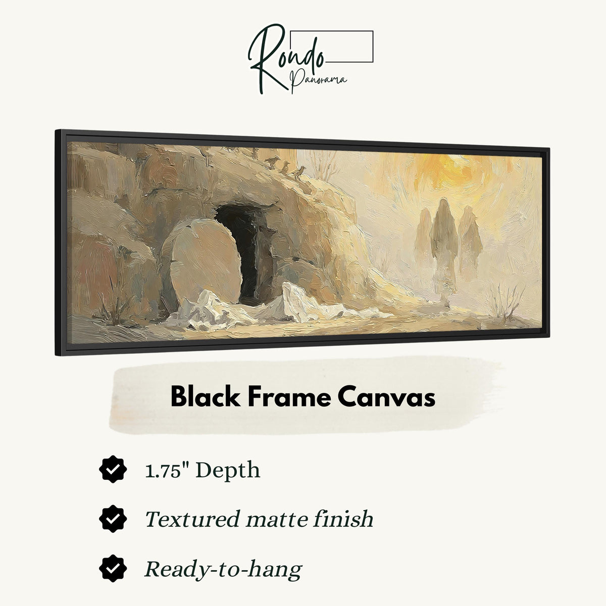 The empty tomb at sunrise canvas print in a black floating frame