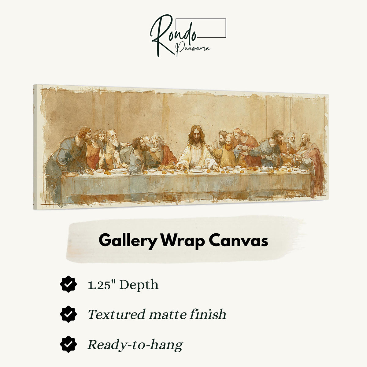 The Last Supper in a sepia sketch style gallery wrap canvas with the image wrapped around the edges