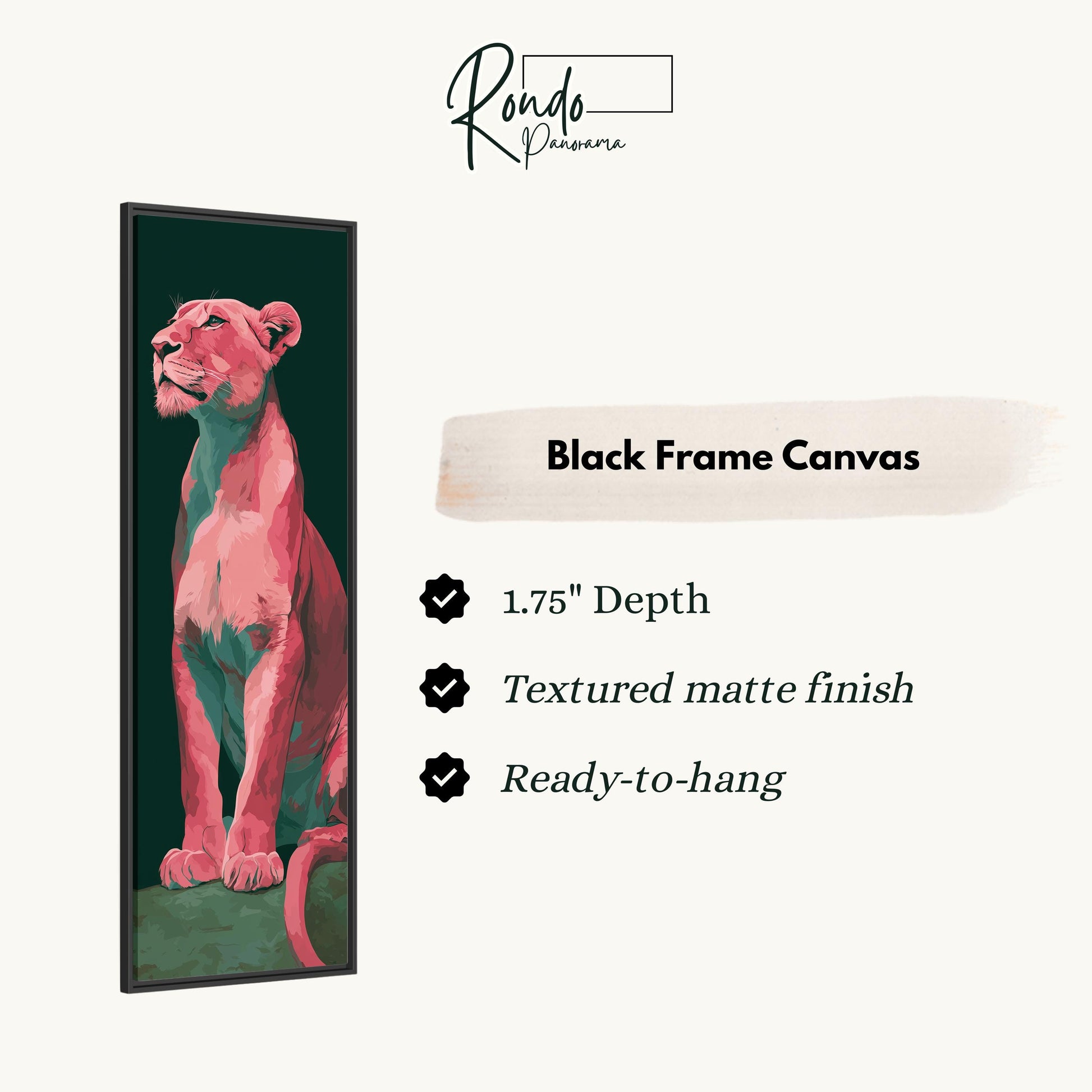 The image is a black frame canvas featuring a pink lion.