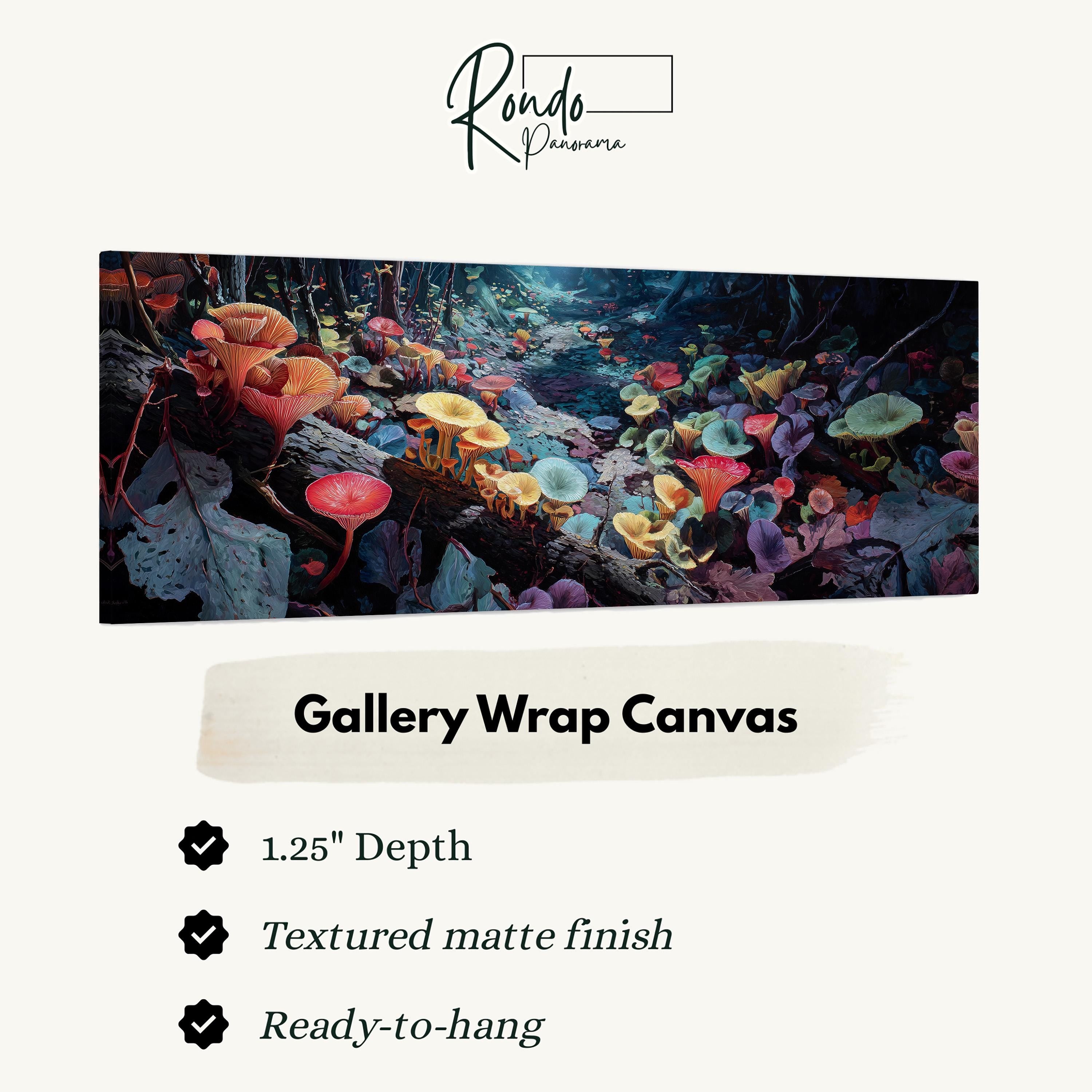 The image is a gallery wrap canvas featuring a vibrant underwater scene with colorful mushrooms and other marine life.