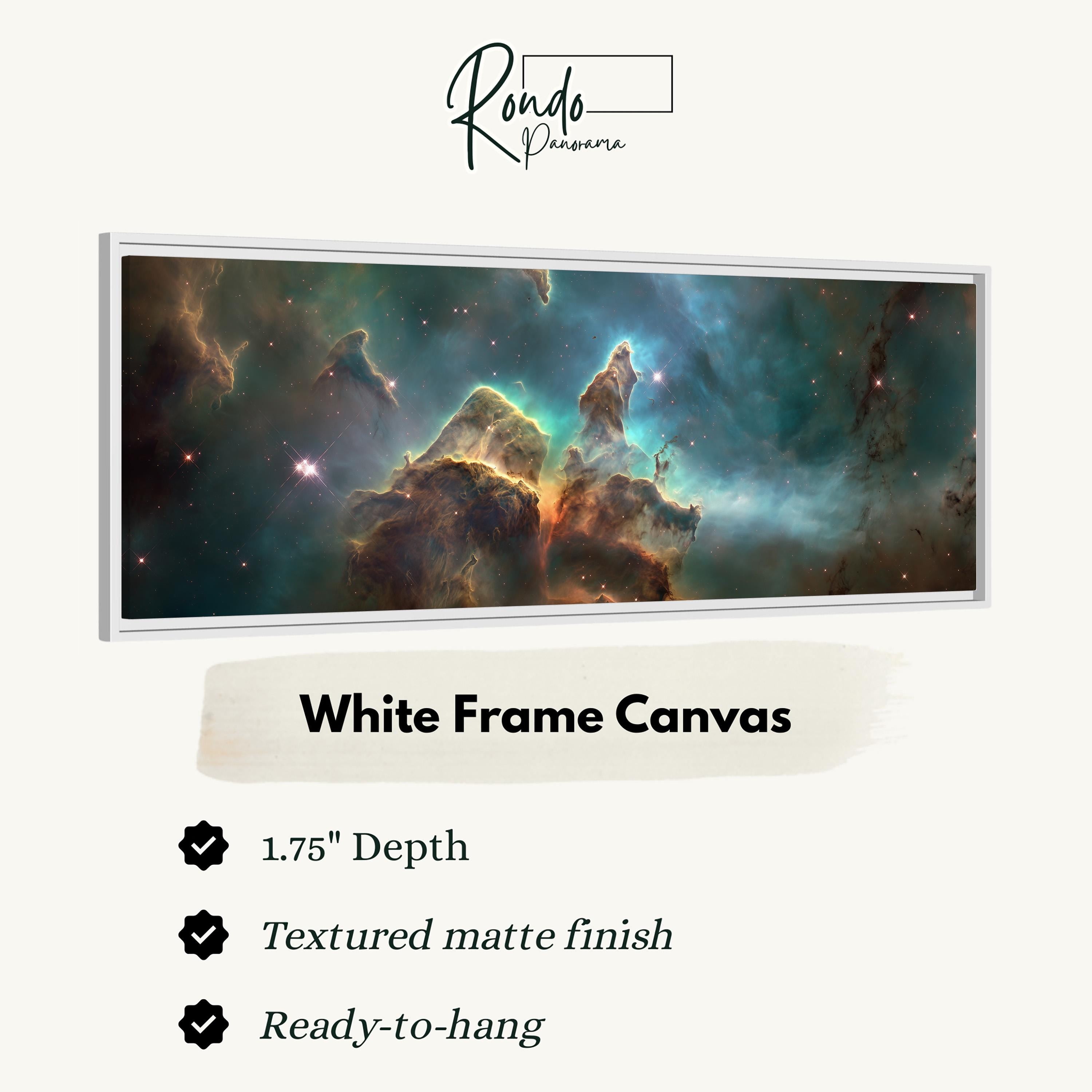 The image is a white frame canvas depicting a nebula with a vibrant mix of blue, orange, and yellow colors, creating a stunning cosmic scene.