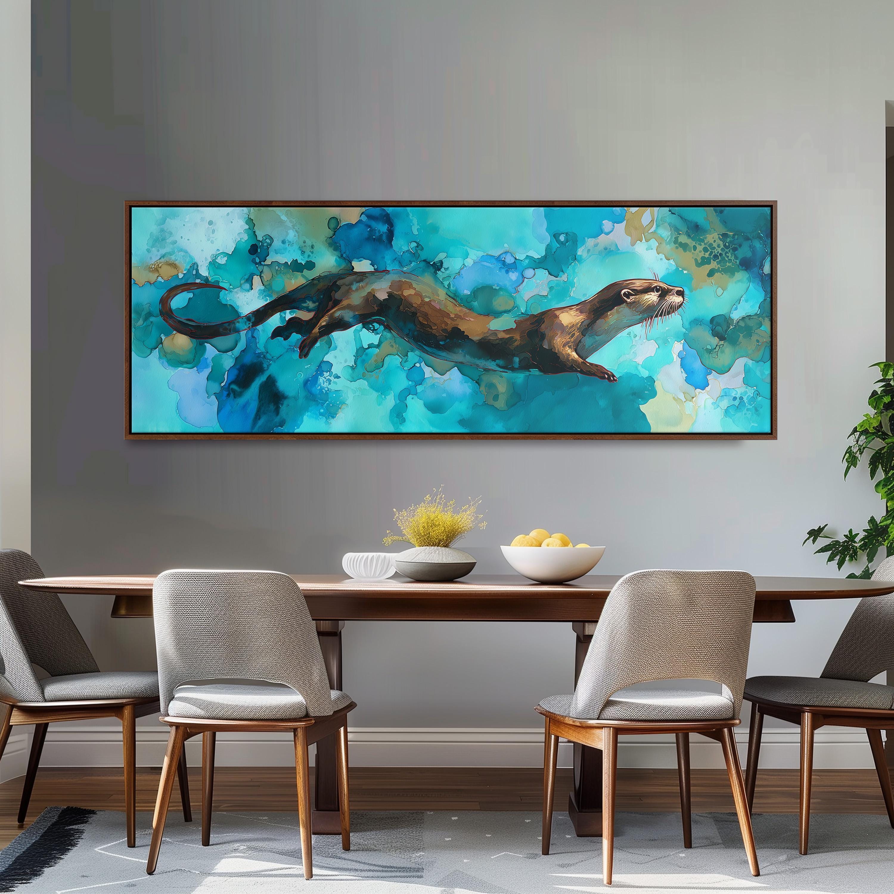 Whimsical River Otter - Wide Panoramic Canvas Art