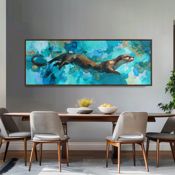 Whimsical River Otter - Wide Panoramic Canvas Art