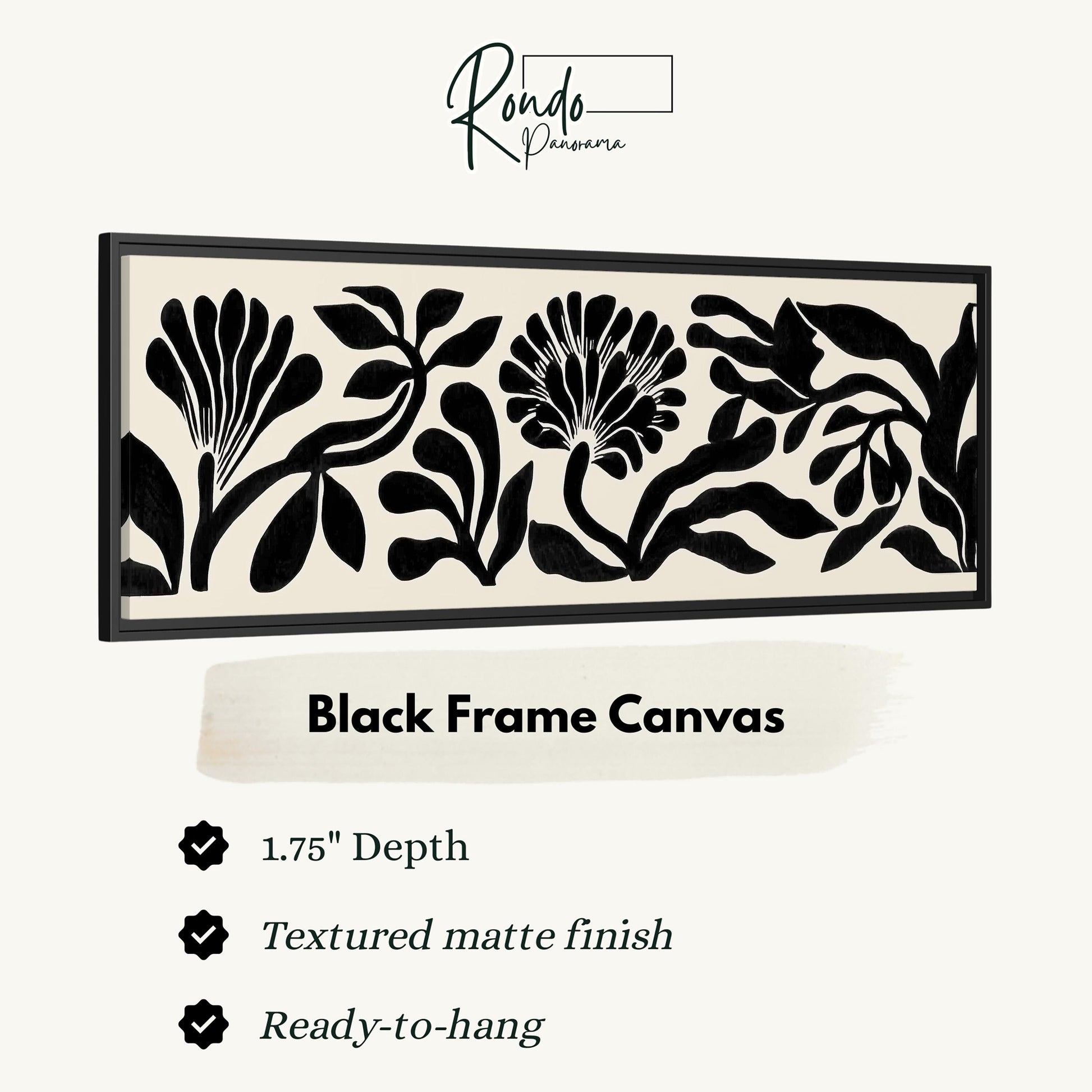 The image is a black and white framed artwork depicting a floral design with a textured matte finish.