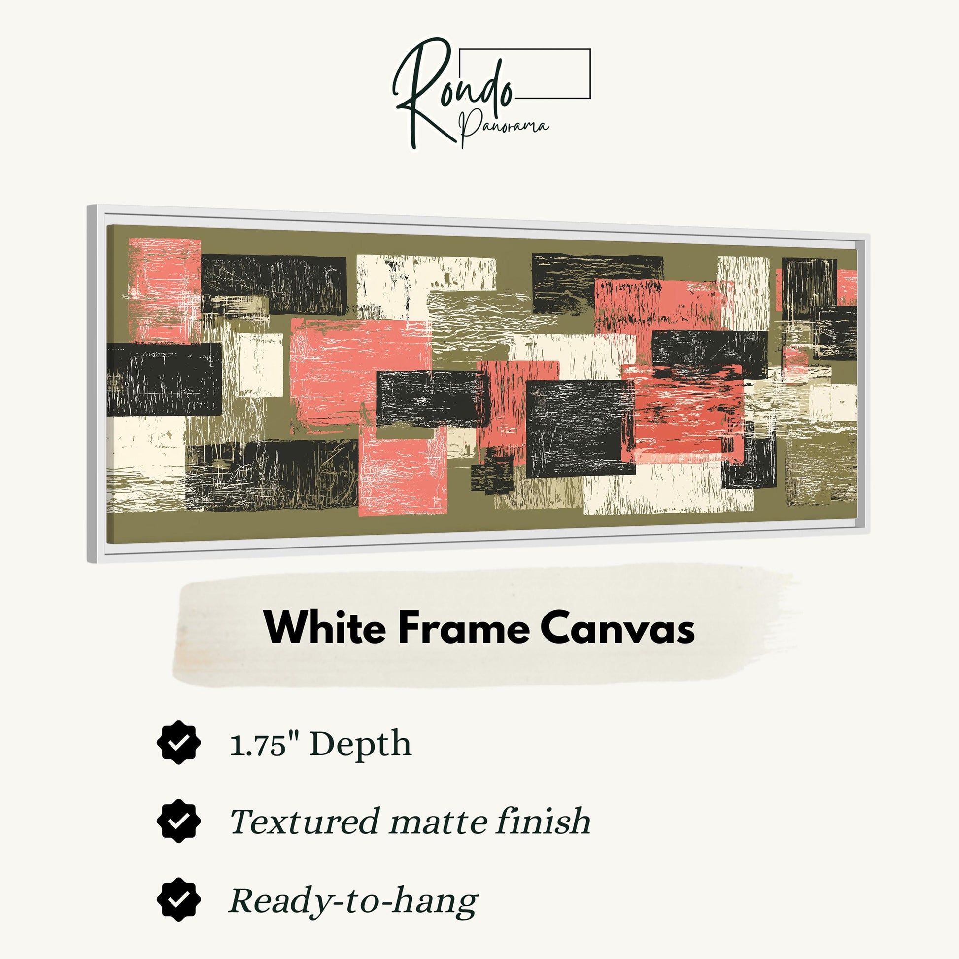 The image is a framed artwork featuring a textured matte finish and a white frame. The artwork has a 1.75" depth and is ready to hang.