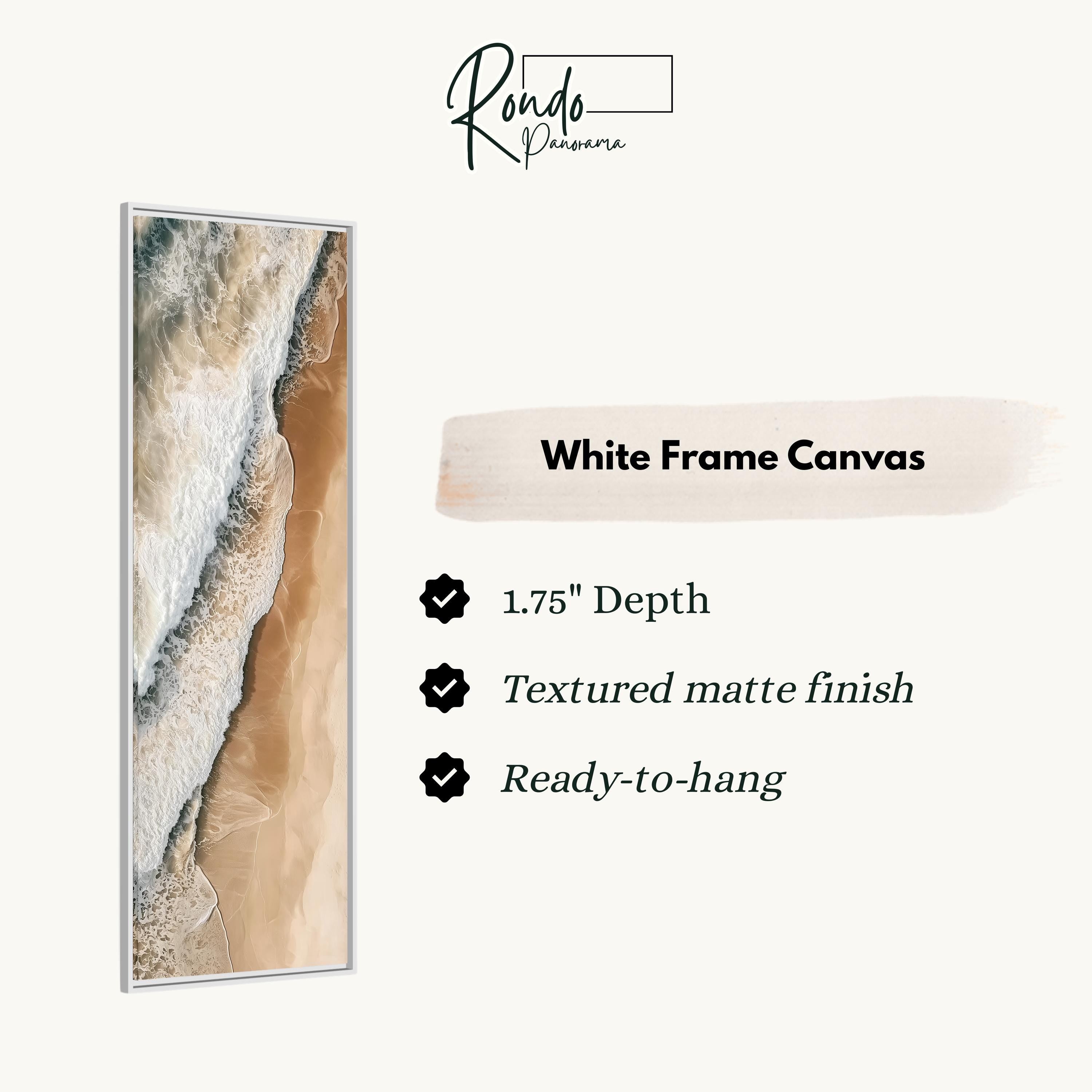 The image is a white frame canvas with a beach scene depicted on it.