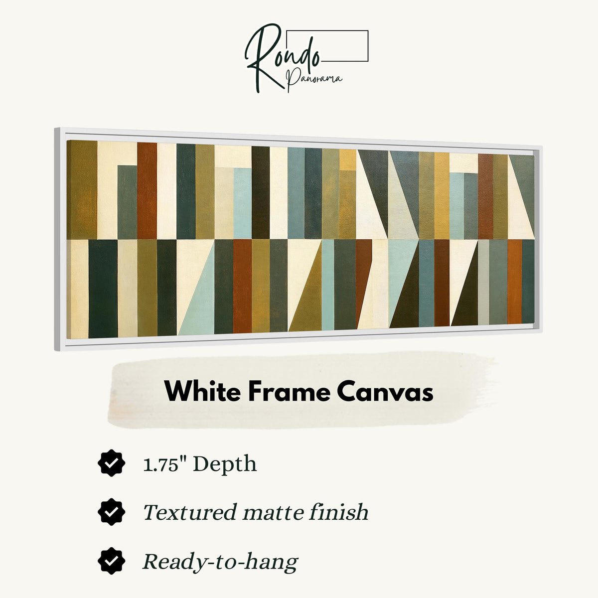 Earth tone geometric triangles canvas print in a white floating frame
