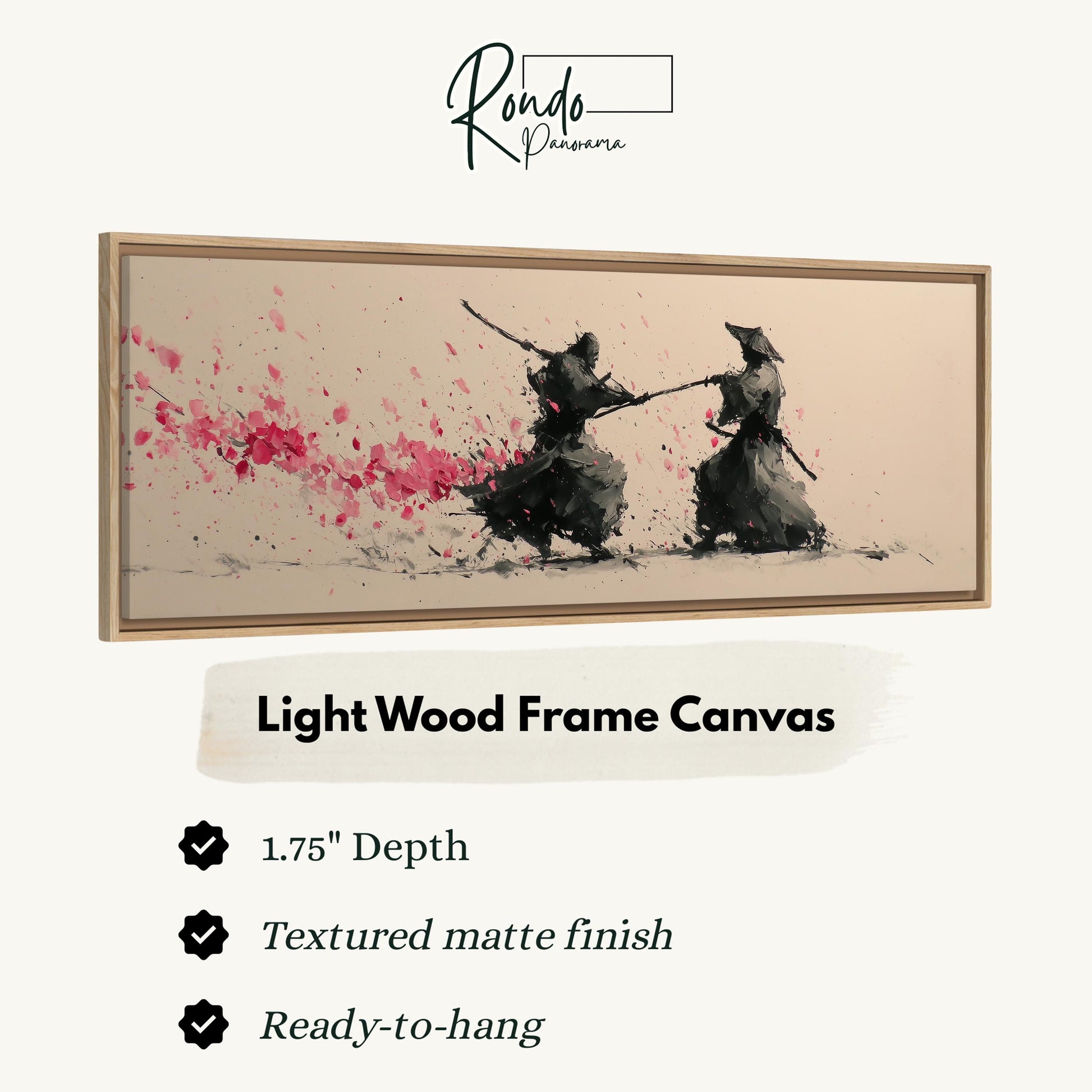a light wood frame canvas depicting two figures engaged in a fighting stance, with a textured matte finish and a 1.75" depth.