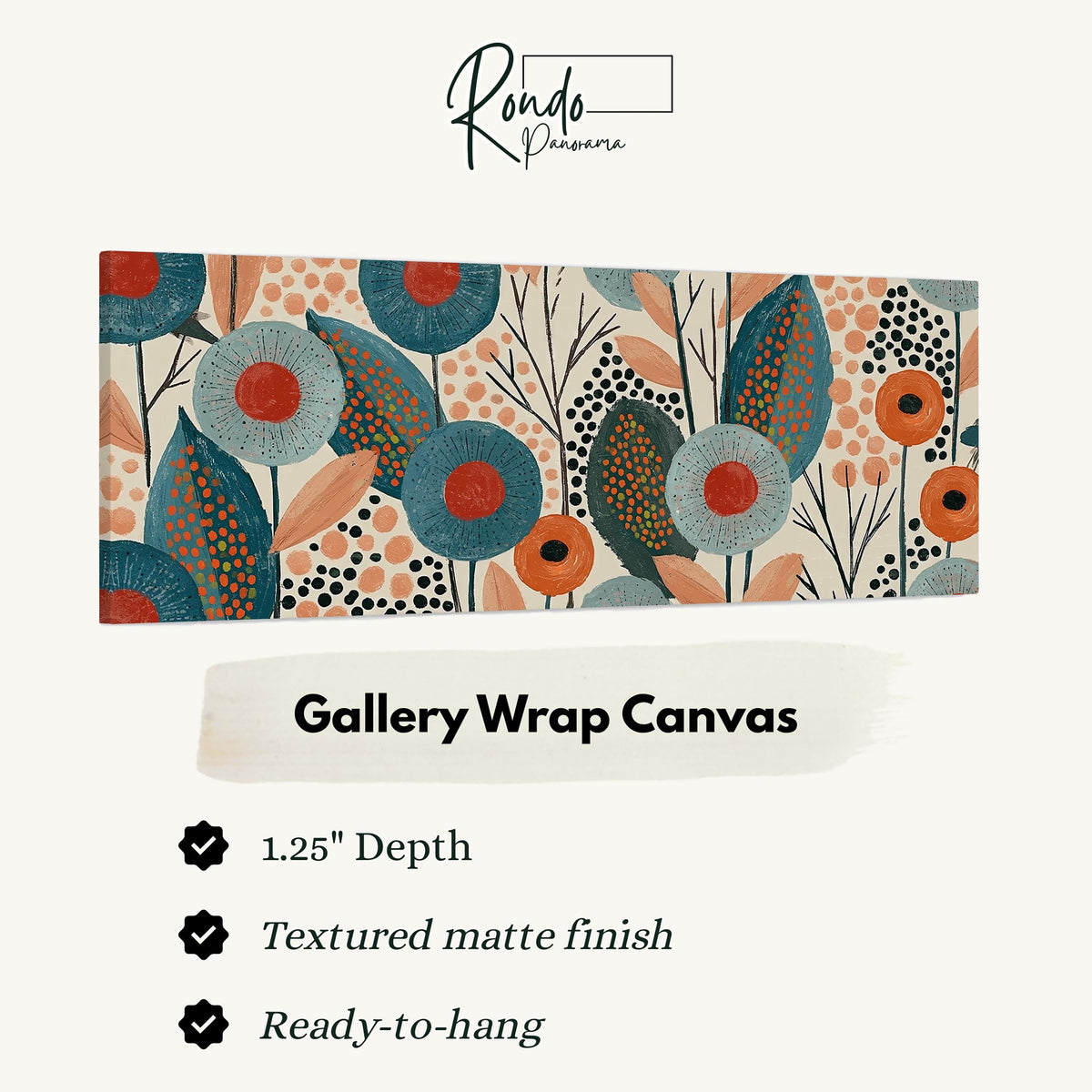 Teal poppies and speckled leaves gallery wrap canvas with the image wrapped around the edges