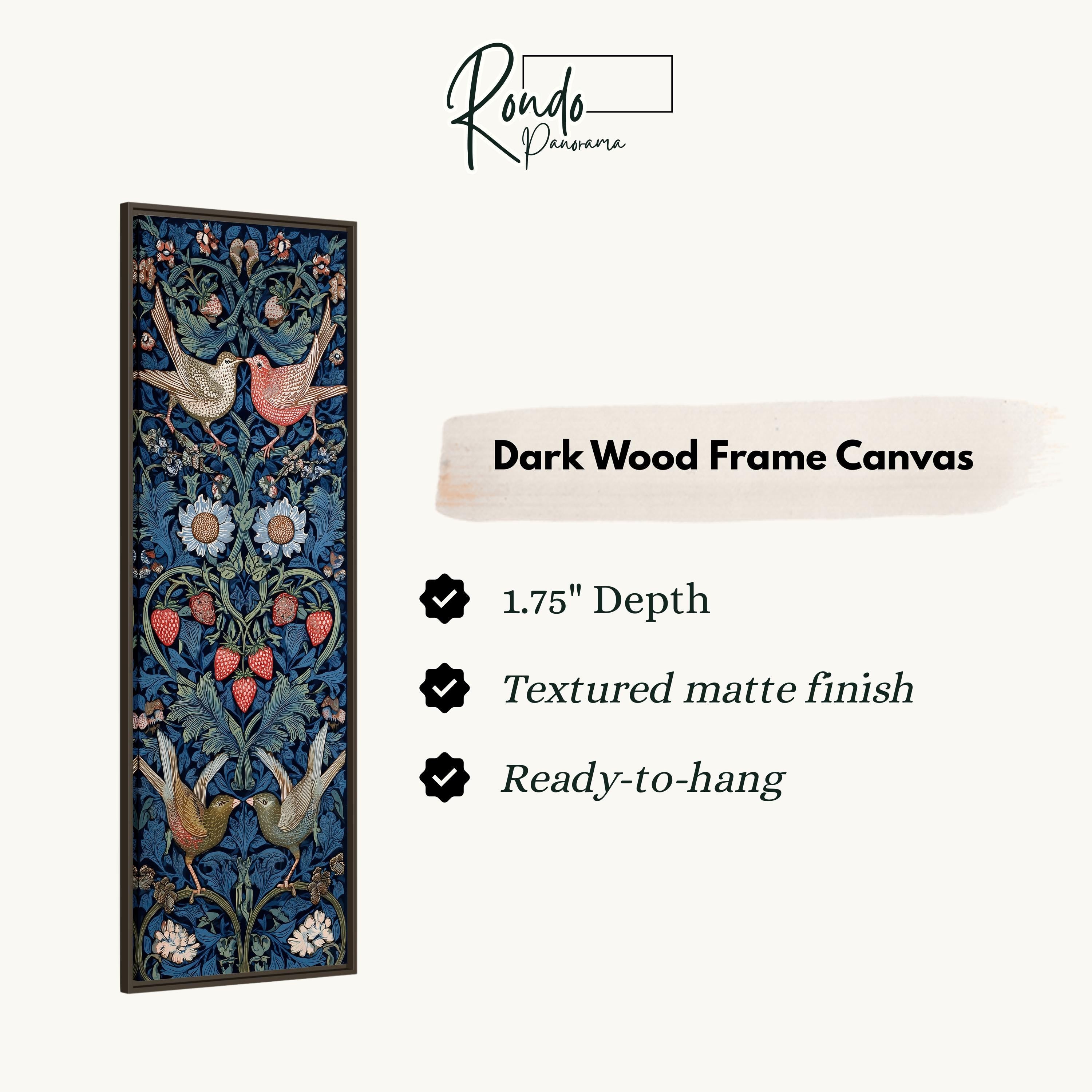 The image is a dark wood frame canvas with a detailed floral design.