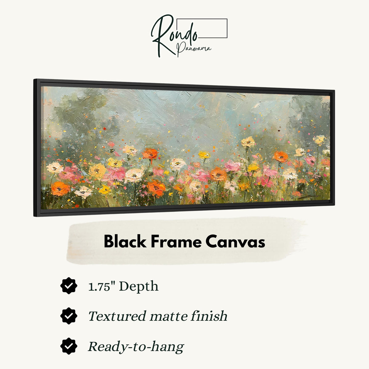Impressionist wildflower meadow canvas print in a black floating frame