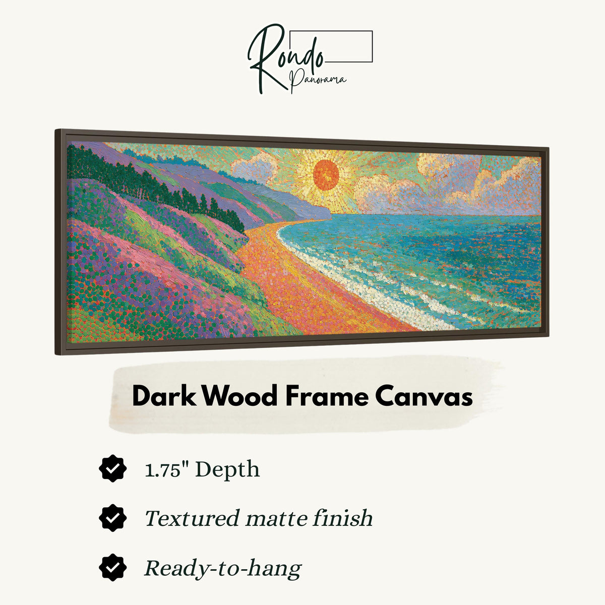 Coastal cliffs at sunset canvas print in a dark wood floating frame