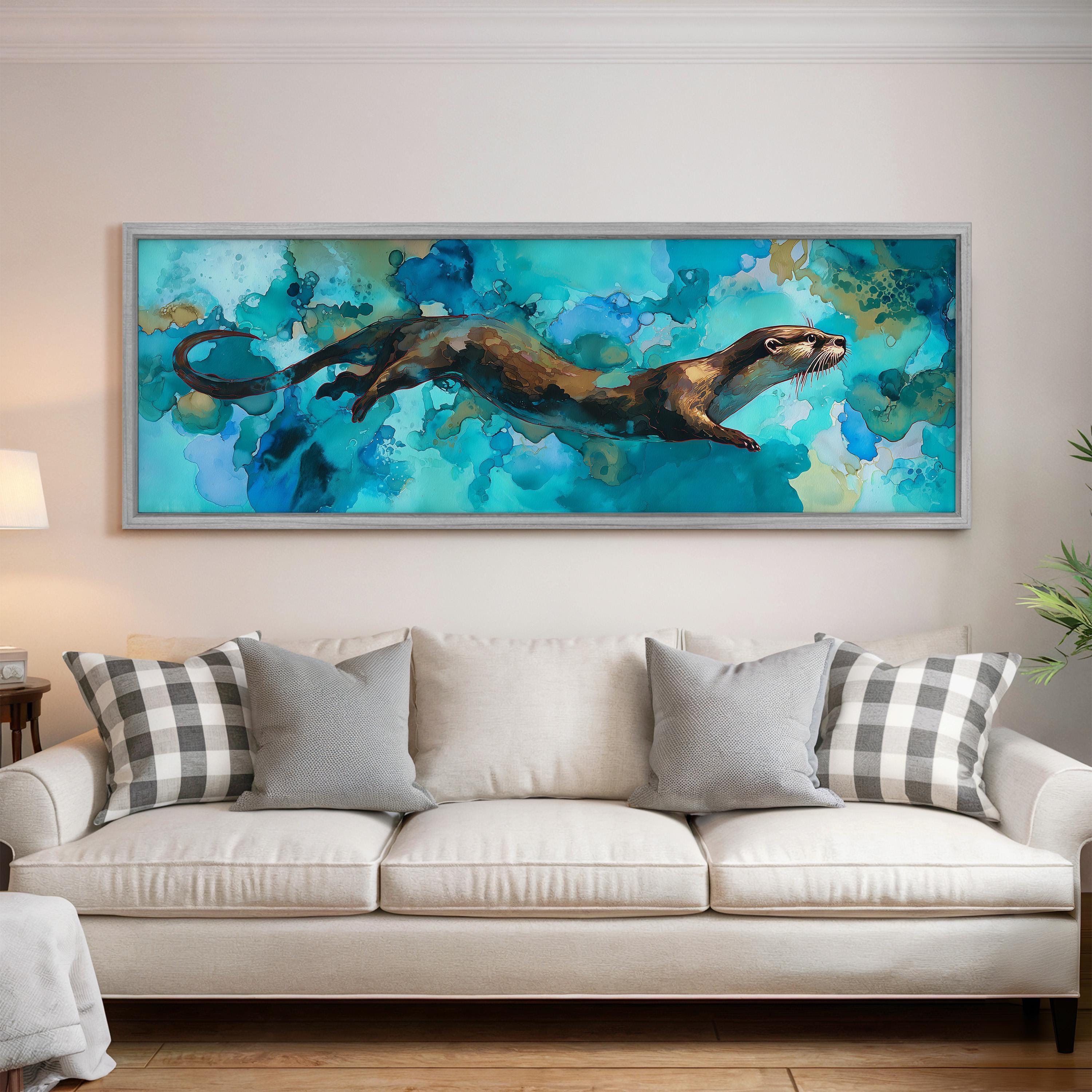 Whimsical River Otter - Wide Panoramic Canvas Art