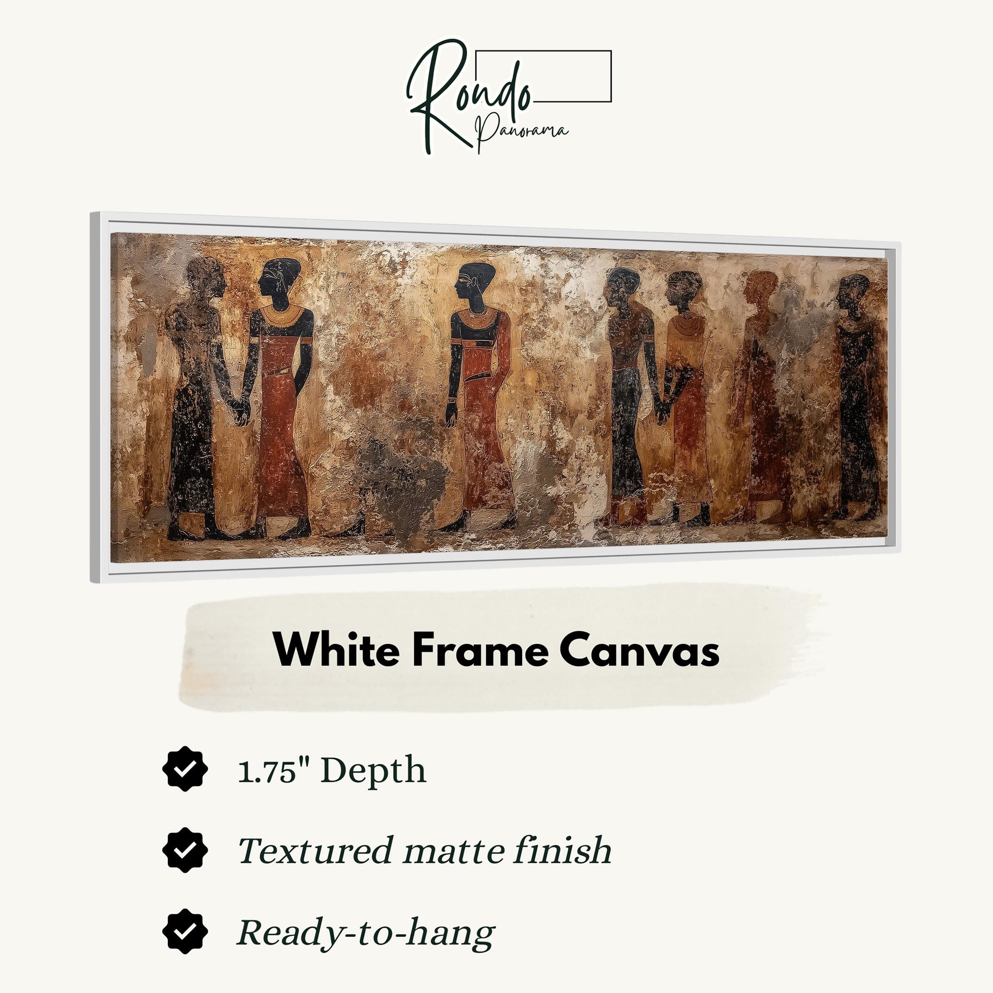 The image is a white frame canvas depicting a group of people in ancient Egyptian attire.