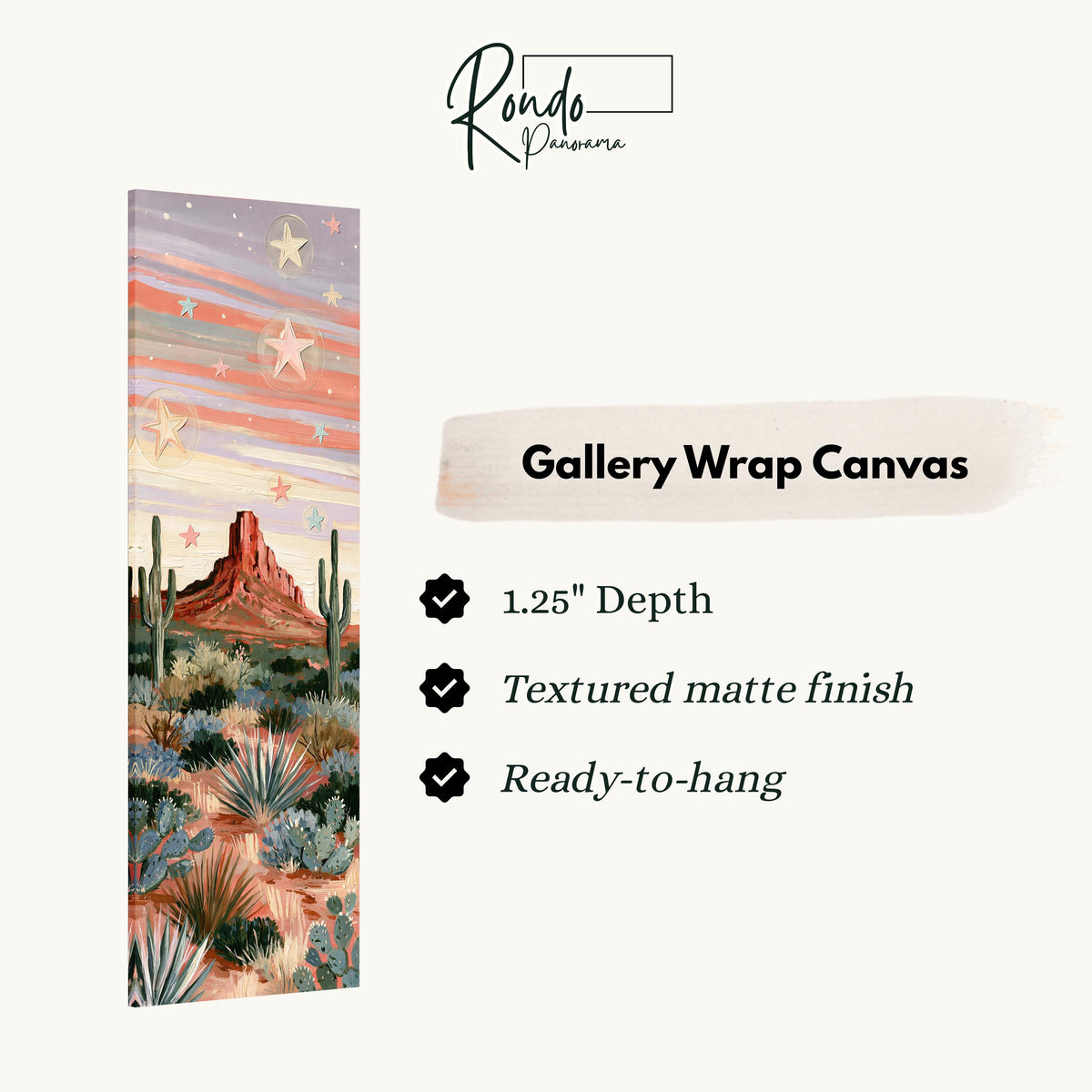 Red butte and cacti under a pastel starry sky gallery wrap canvas with the image wrapped around the edges
