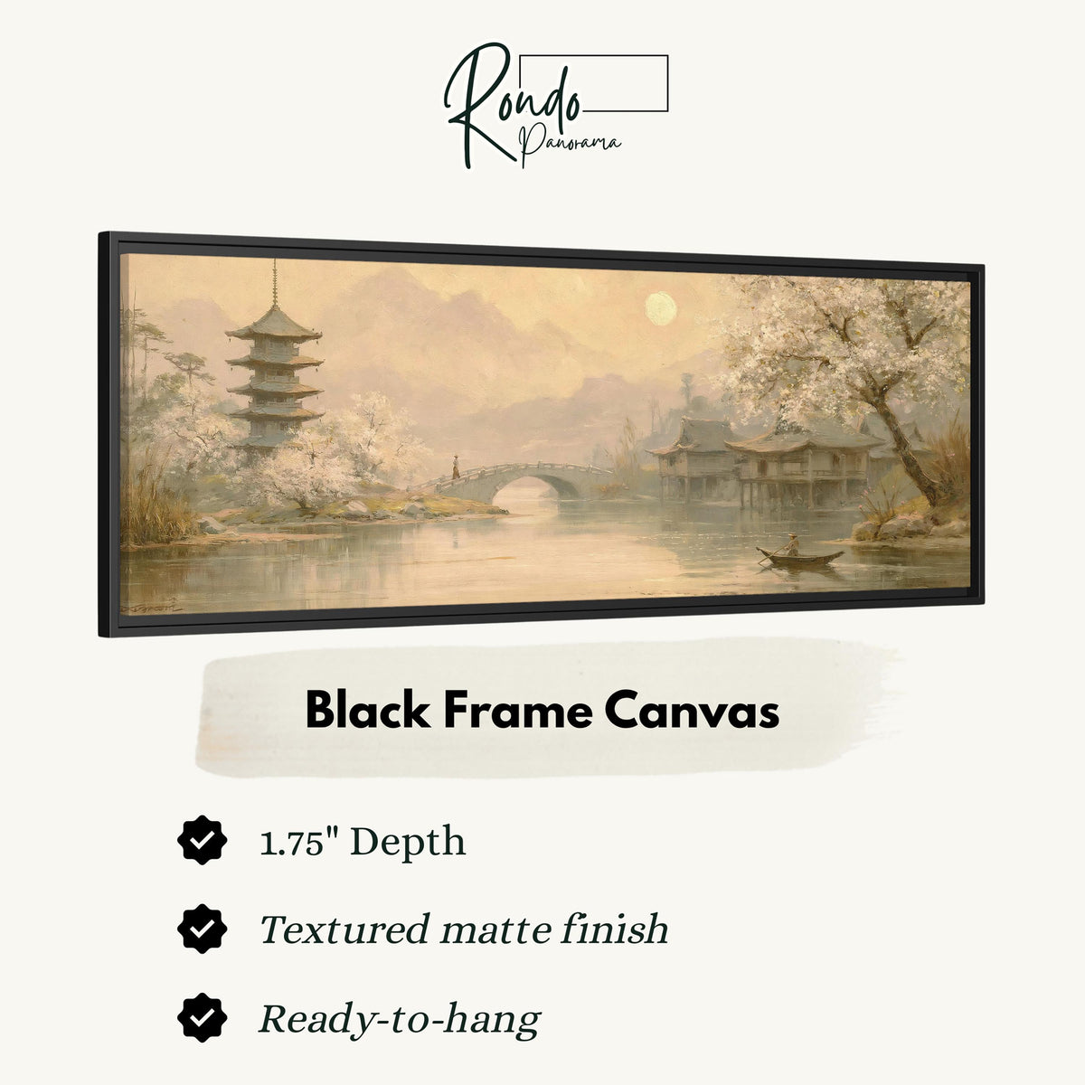 Pagoda and stone bridge at dusk canvas print in a black floating frame