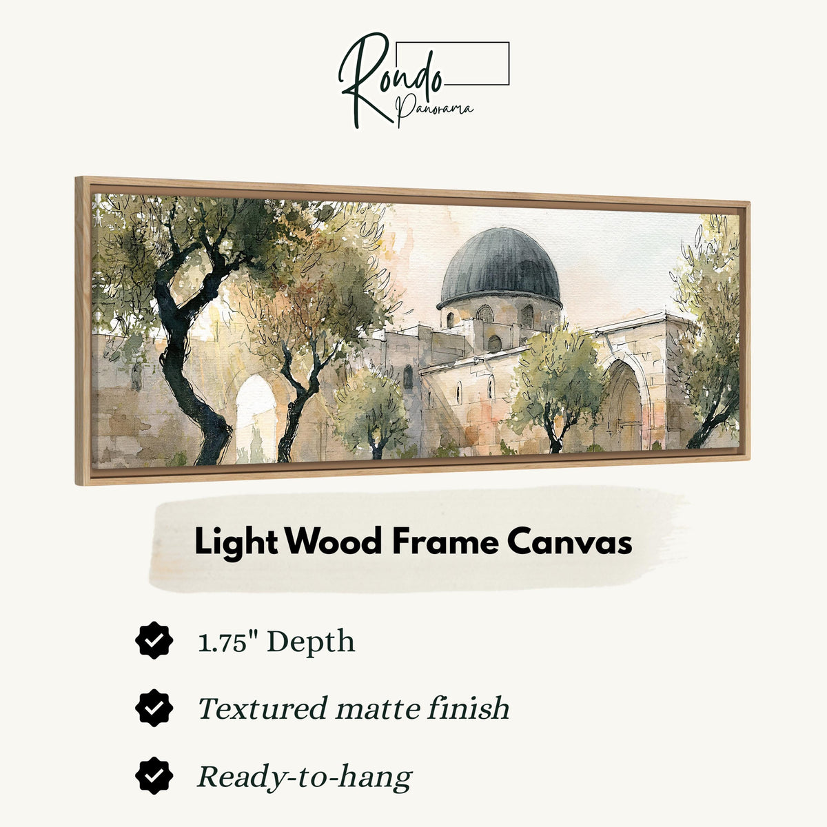 Old stone dome in a sketch style canvas print in a light wood floating frame